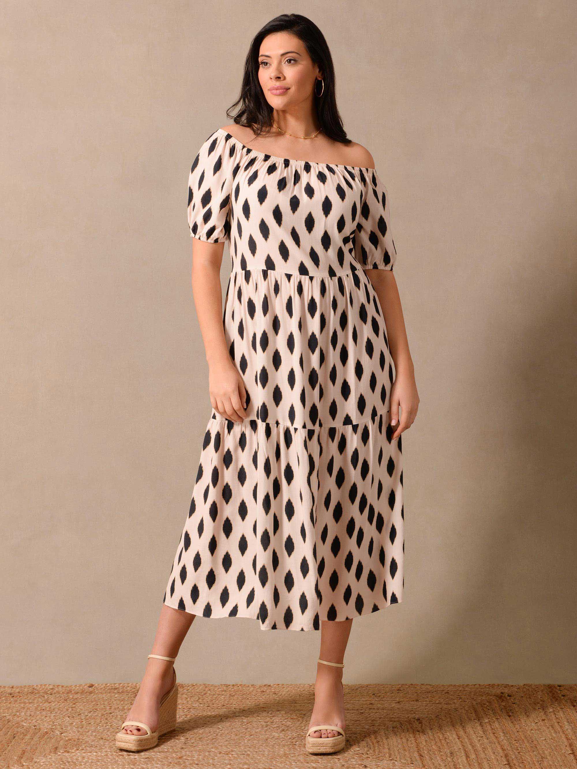 Stone Diamond Print Bardot Maxi Dress - Image 2
