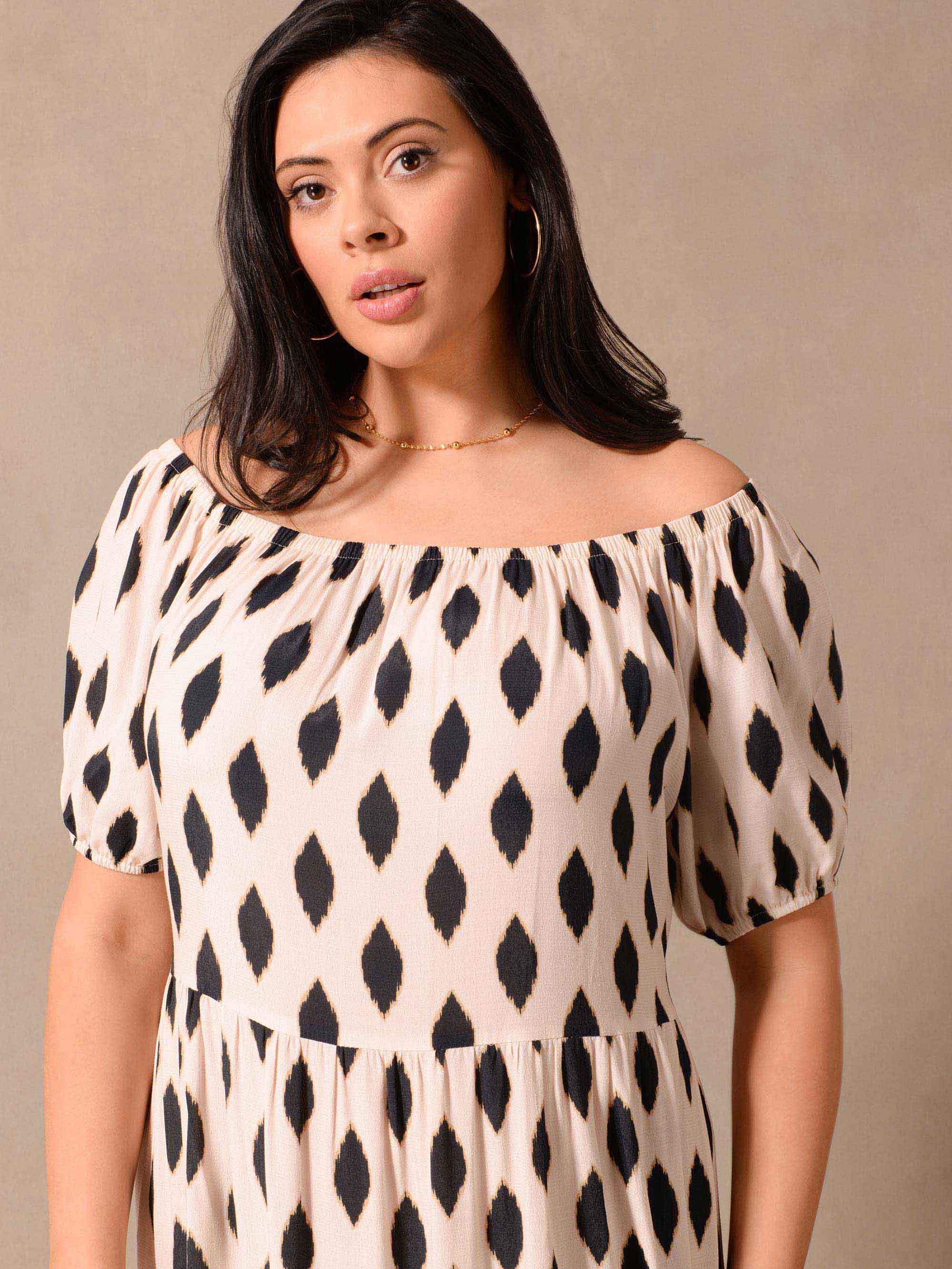 Stone Diamond Print Bardot Maxi Dress - Image 3