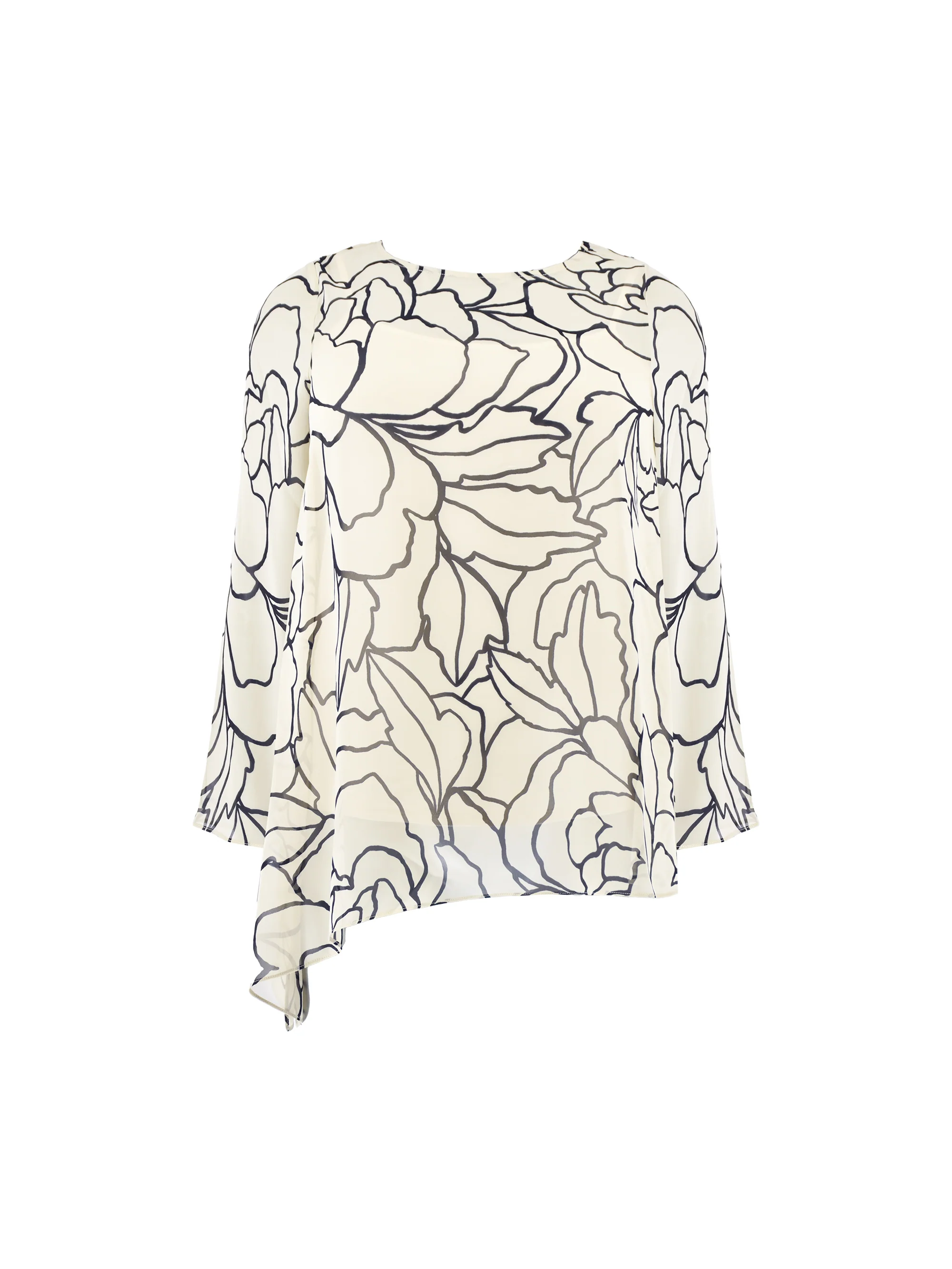 Stone Floral Print Chiffon Asymmetric Top - Image 5