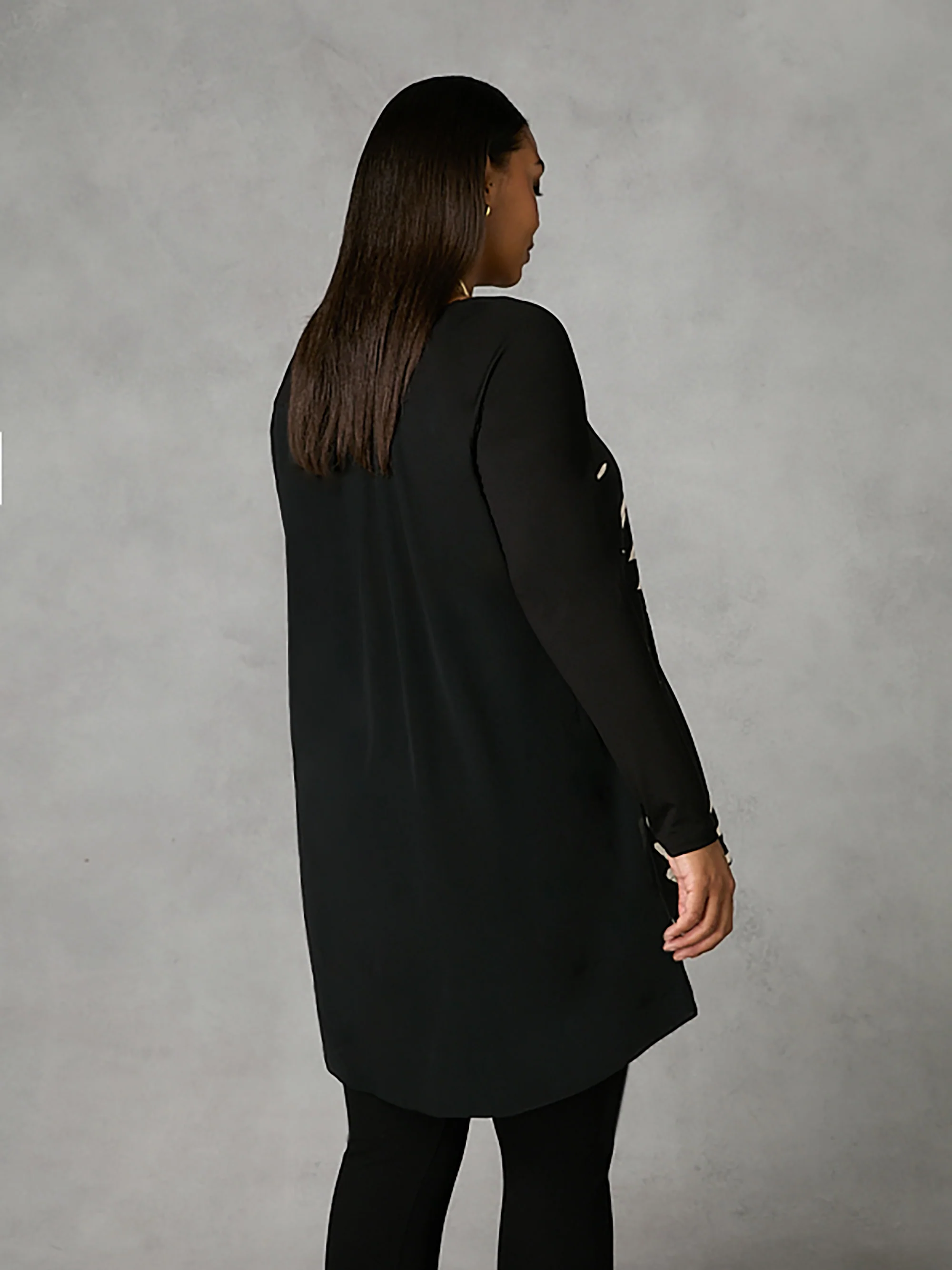 Stone Floral Print Satin Front High Low Tunic - Image 3