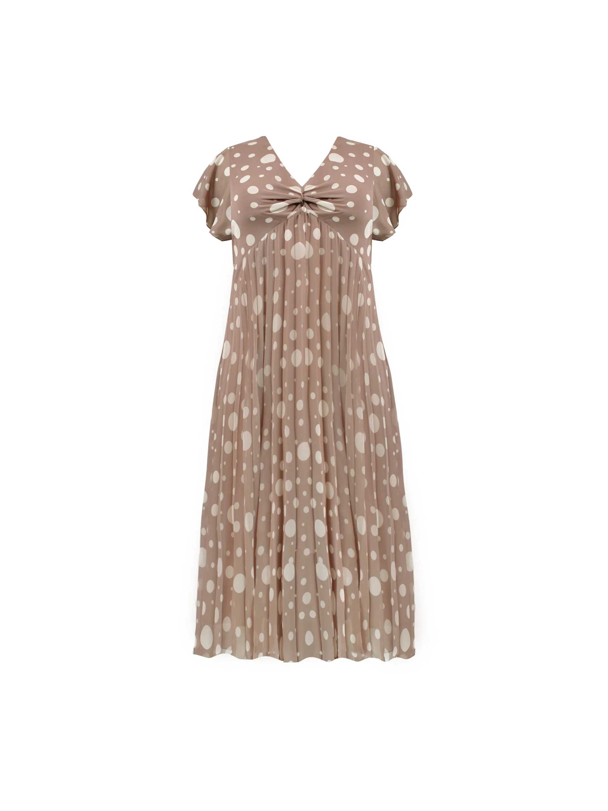 Stone & Ivory Spotted Knot Front Pleat Dress - Image 5