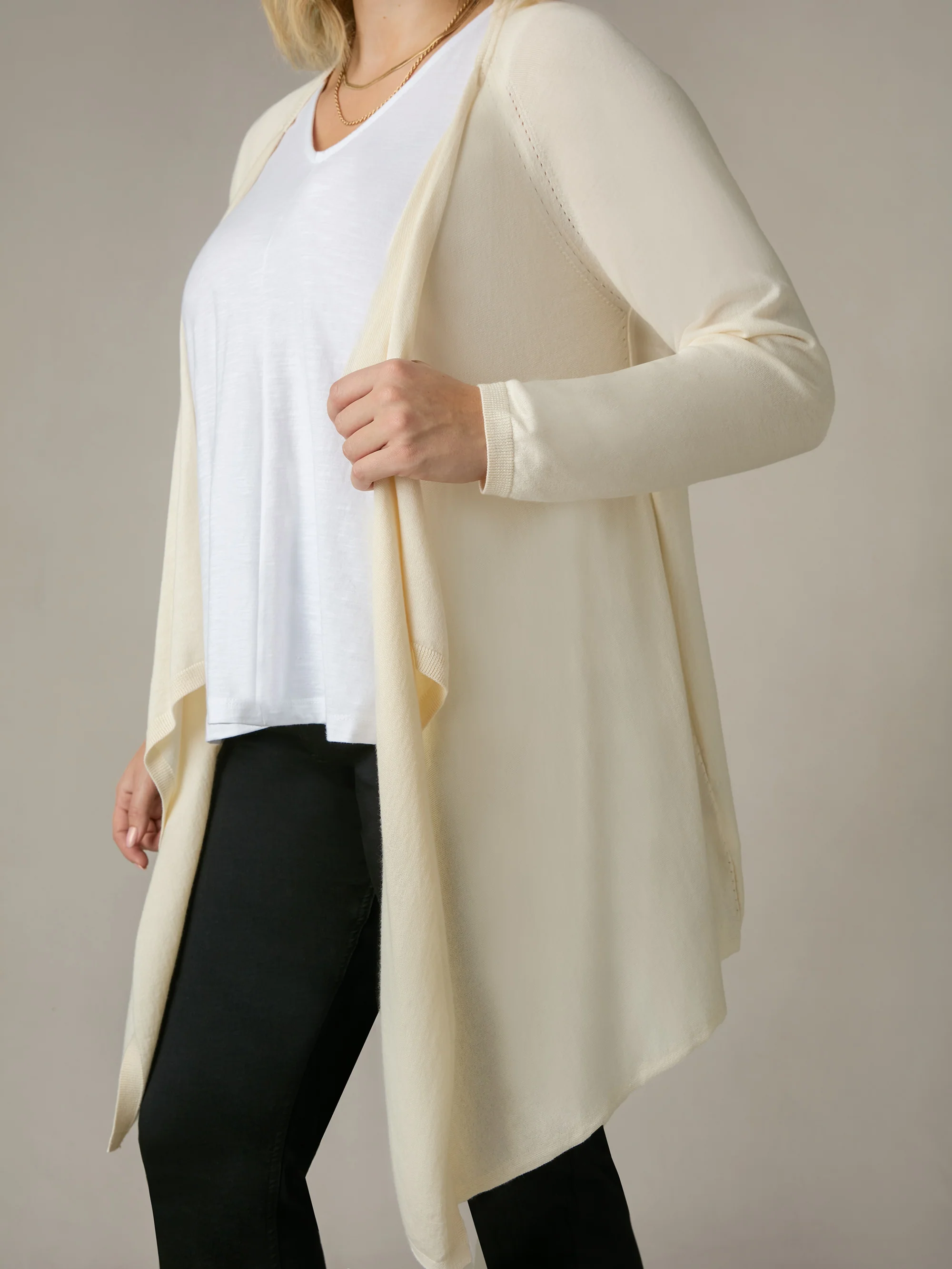 Stone Knitted Waterfall Cardigan - Image 2