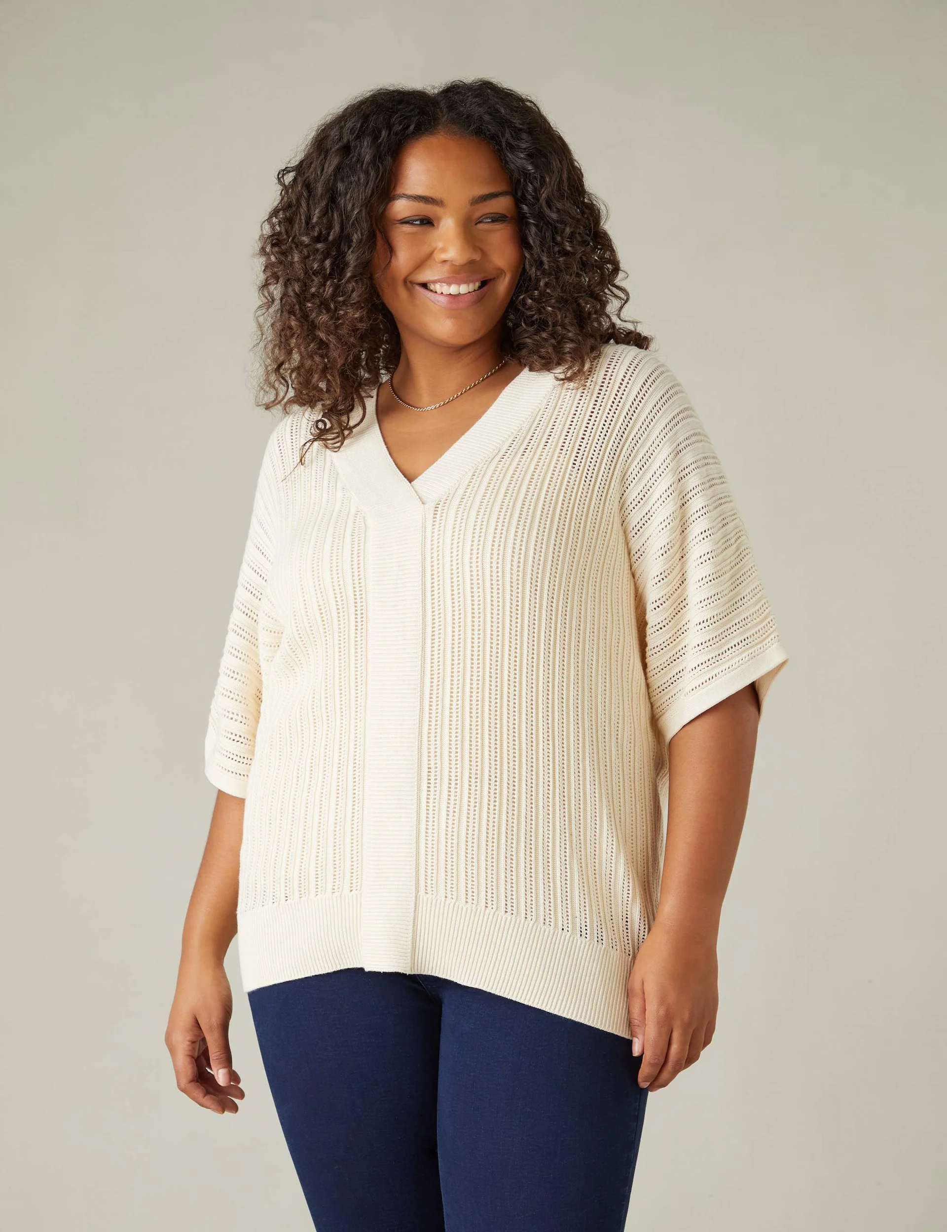 Stone Open Stitch Knitted Kaftan Jumper - Image 3