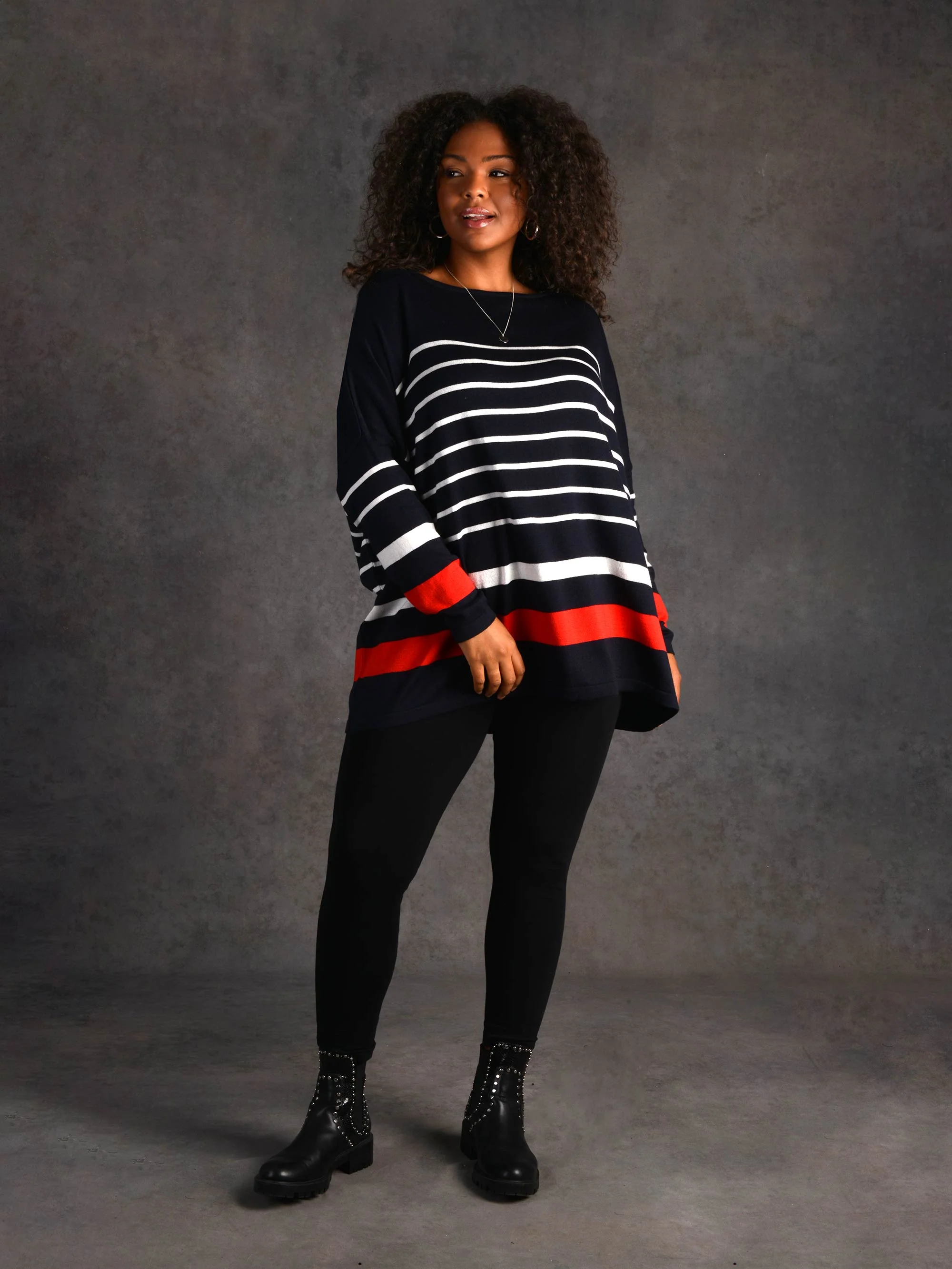 Navy, Ivory and Red Stripe Relaxed Jumper - Image 3