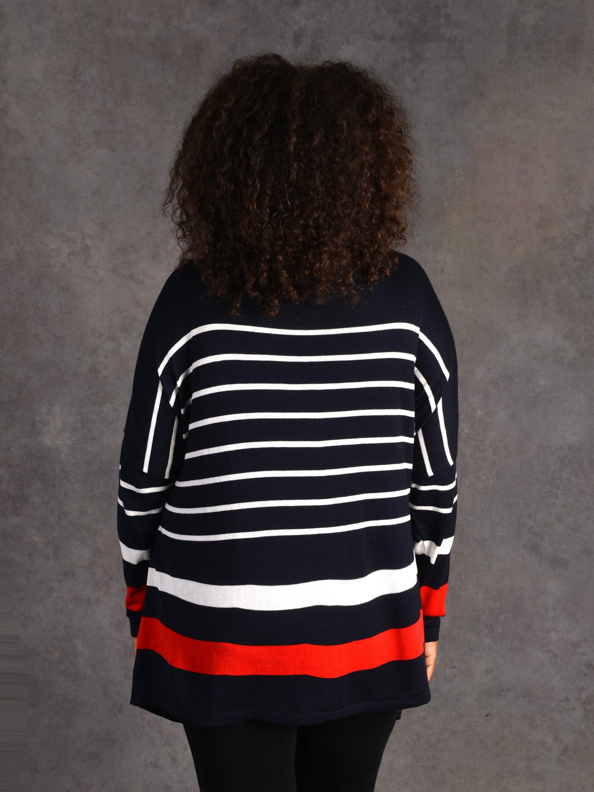 Navy, Ivory and Red Stripe Relaxed Jumper - Image 4