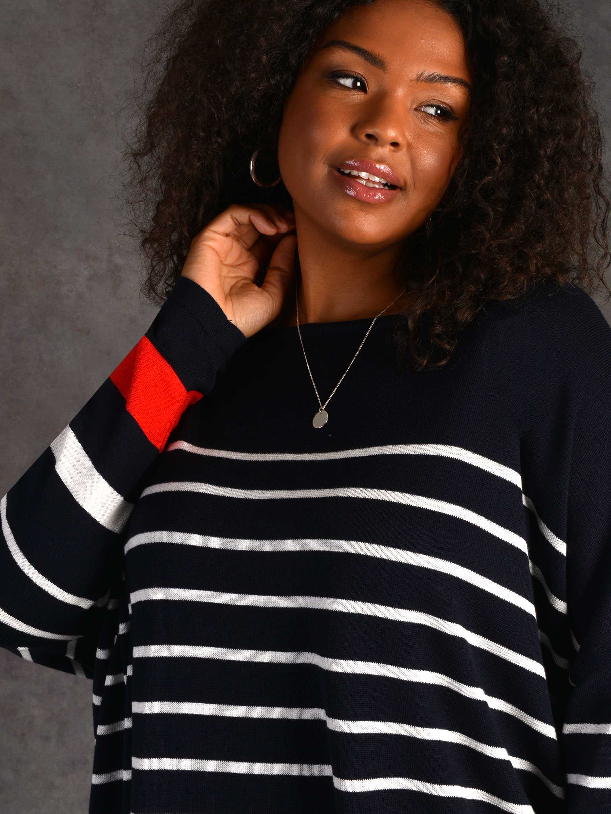 Navy, Ivory and Red Stripe Relaxed Jumper - Image 5