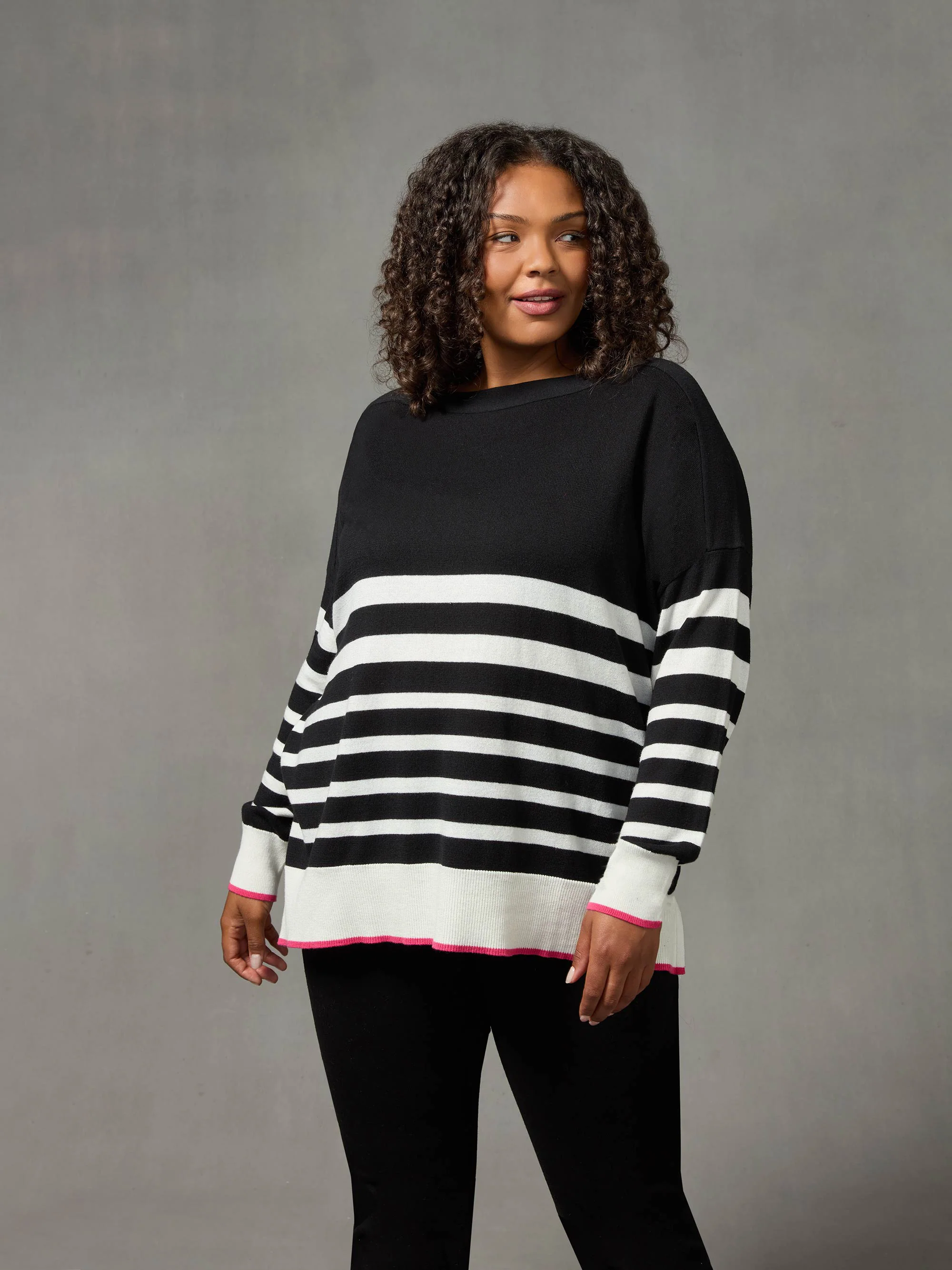 Stripe Pink Tipped Jumper - Image 2