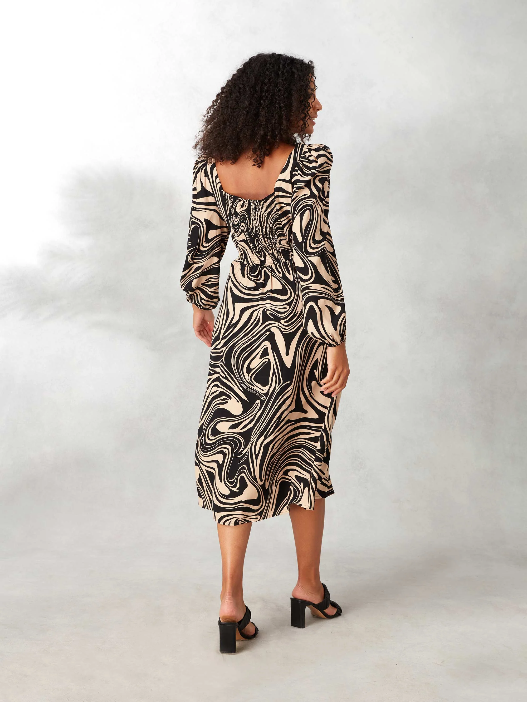 Swirl Print Square Neck Midi Dress - Image 2