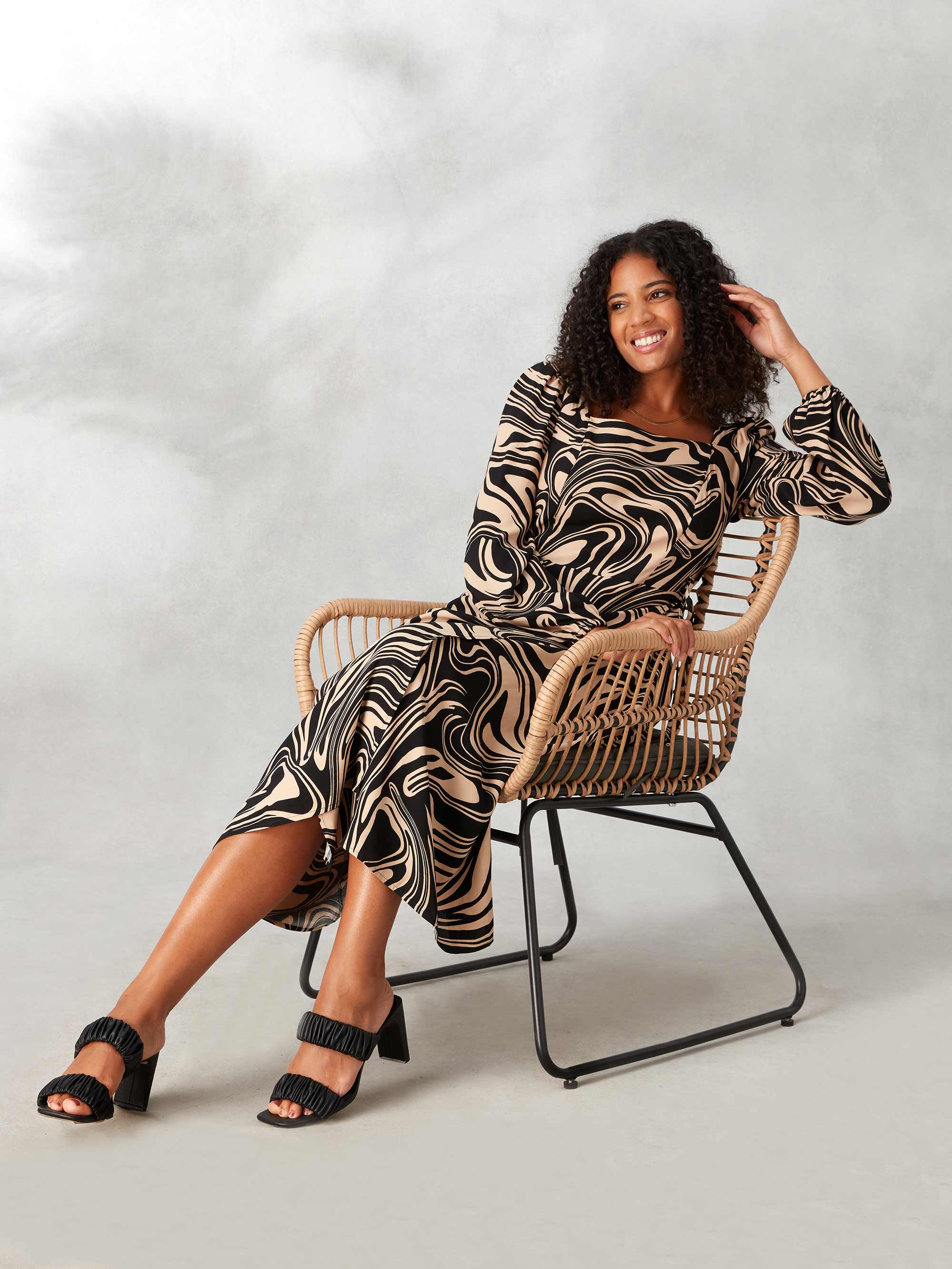 Swirl Print Square Neck Midi Dress - Image 4