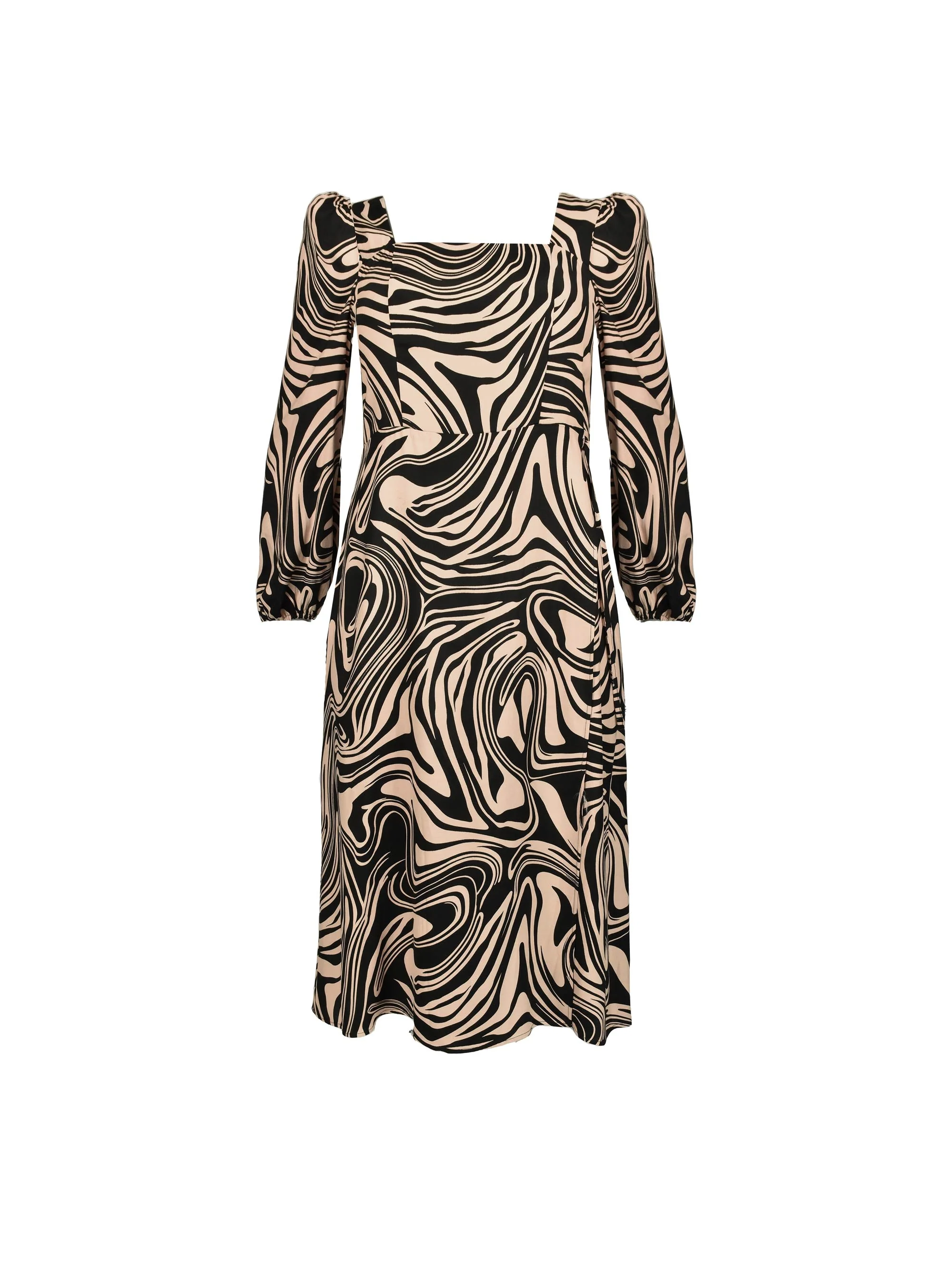 Swirl Print Square Neck Midi Dress - Image 5