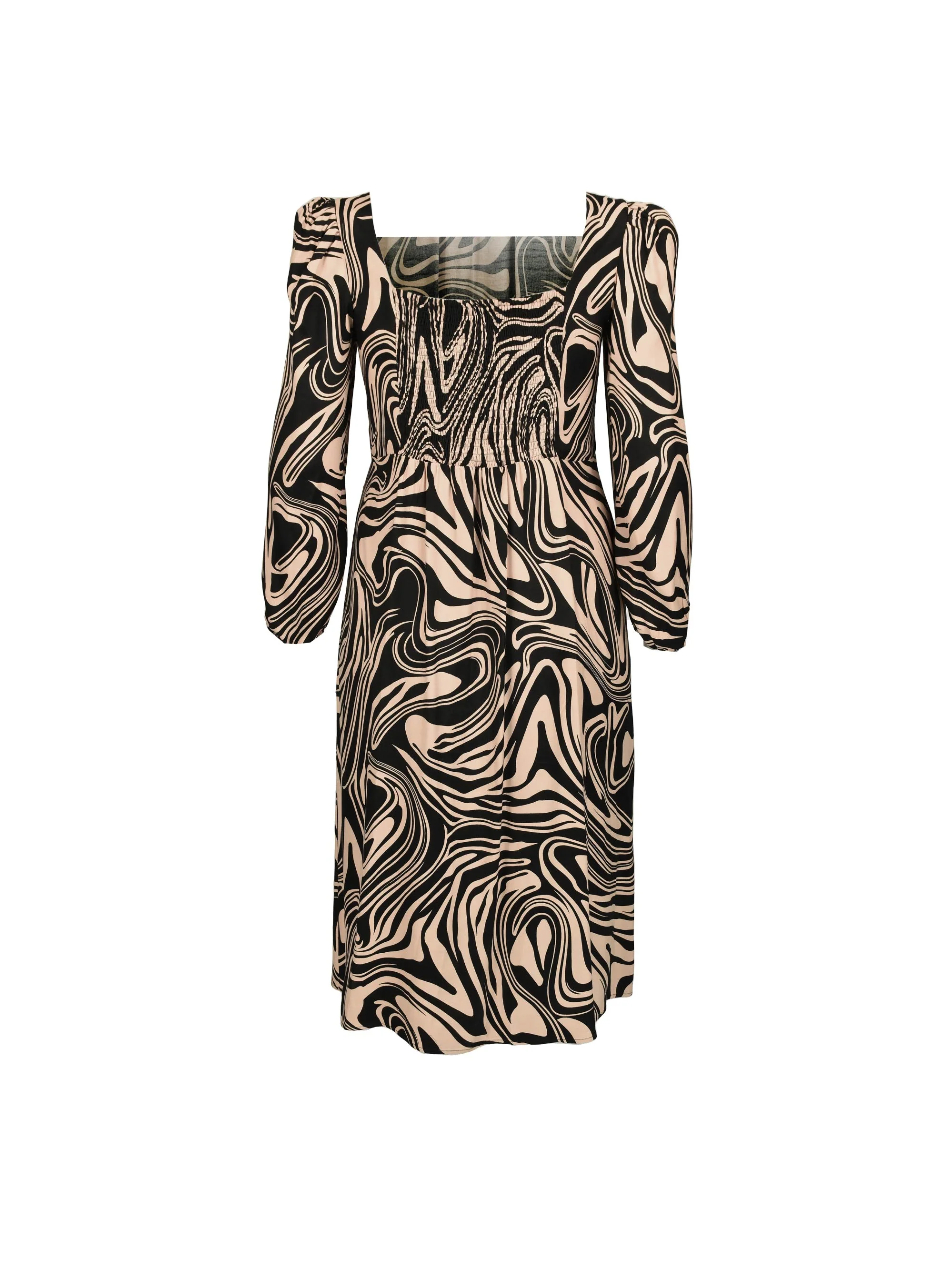 Swirl Print Square Neck Midi Dress - Image 6