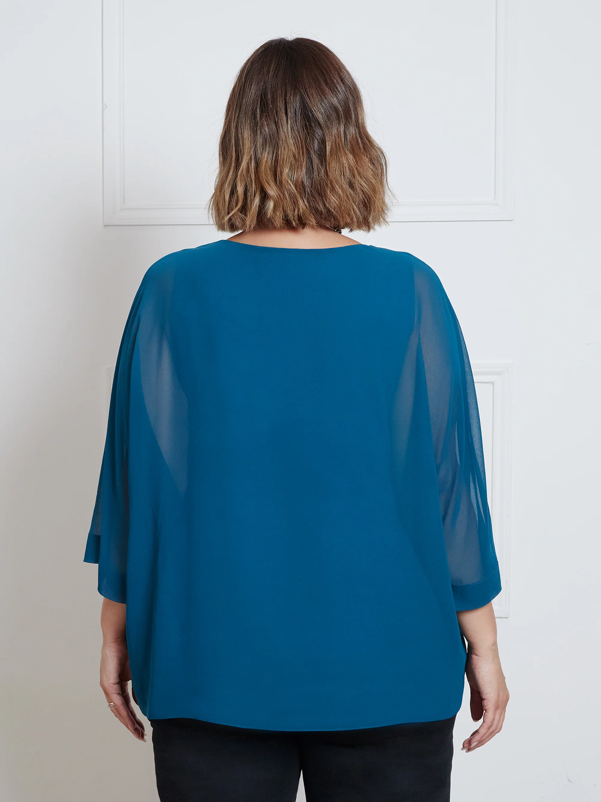 Teal Chiffon V-Neck Overlay Top - Image 3