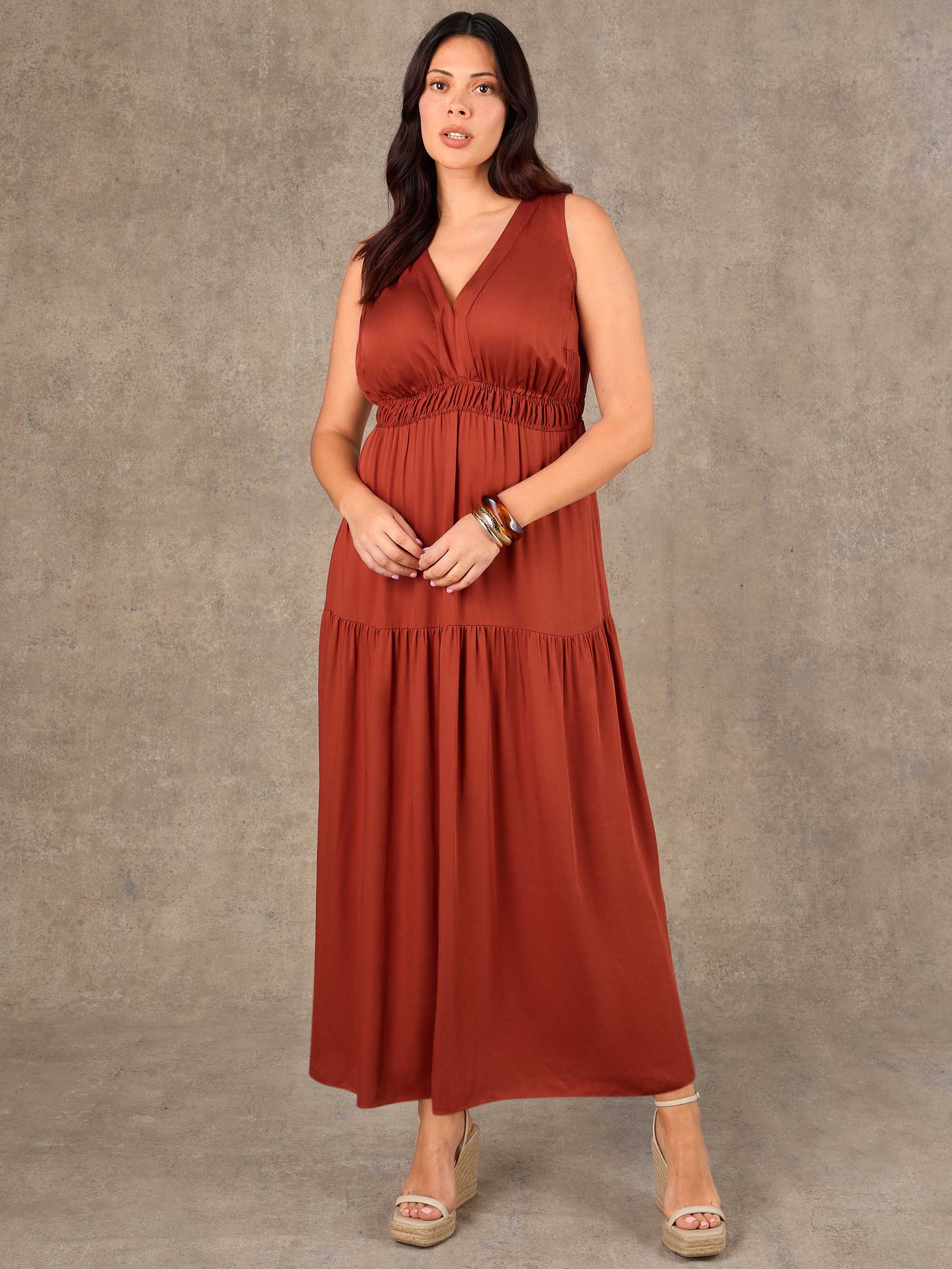 Terracotta Tiered Sleveless Maxi Dress - Image 3