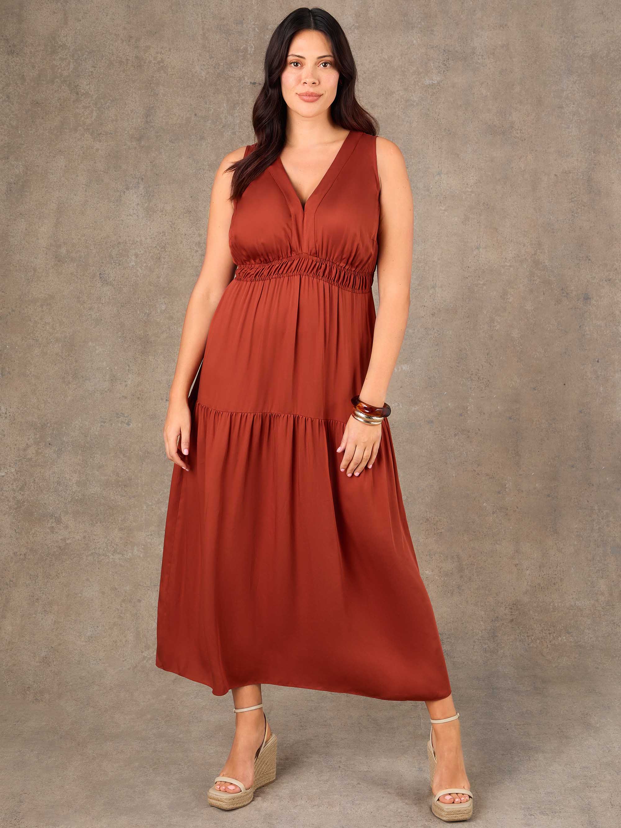 Terracotta Tiered Sleveless Maxi Dress - Image 5