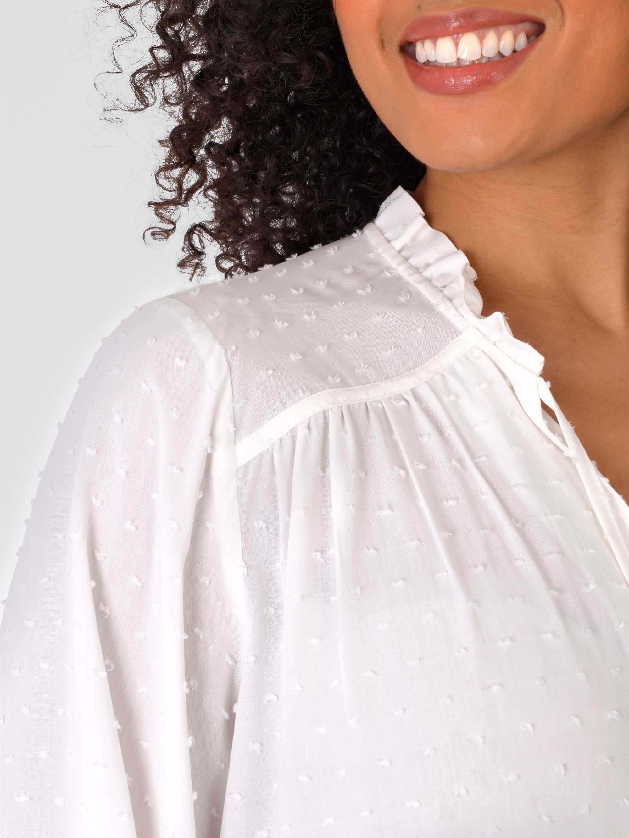 White Textured Dobby Boho Blouse - Image 3