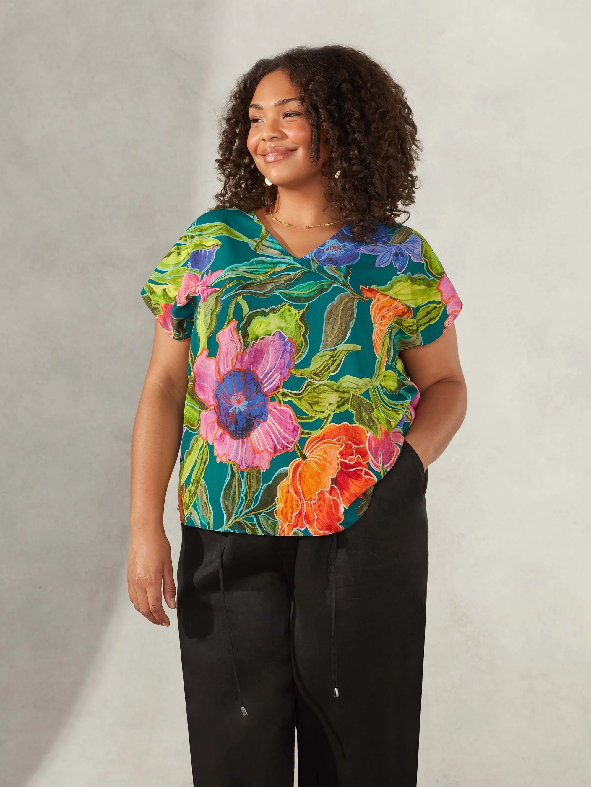 Tropical Print Grown On Sleeve Tee - Image 3