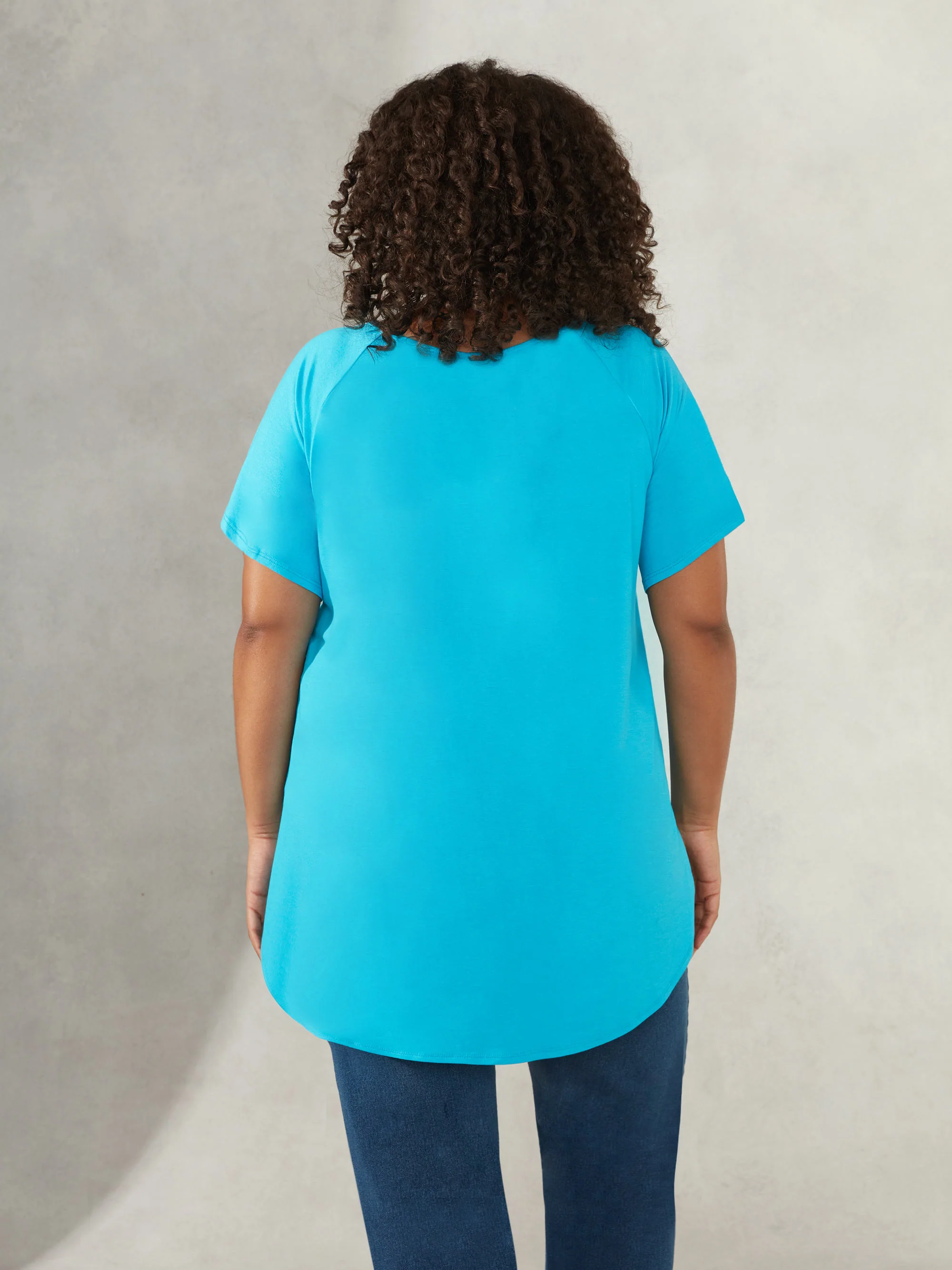 Turquoise Flutter Sleeve Jersey Top - Image 2