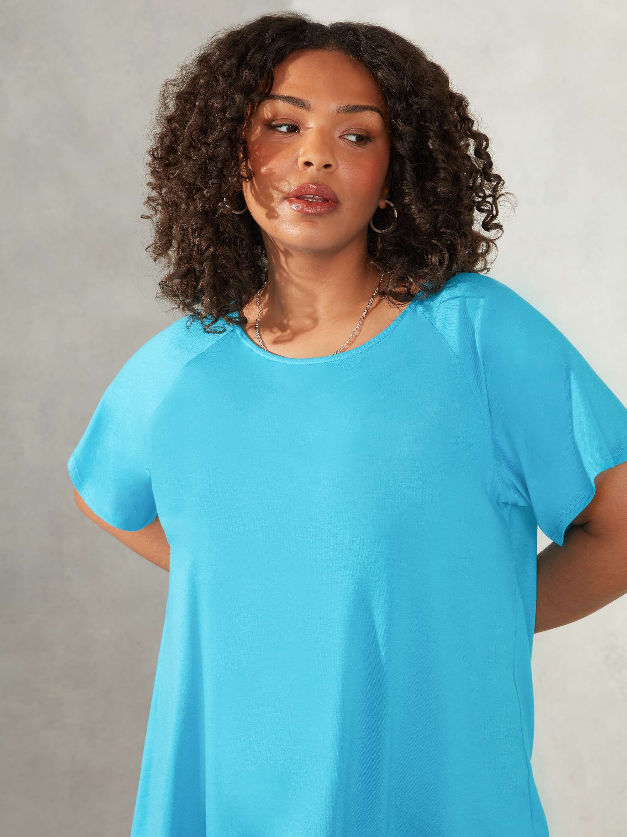 Turquoise Flutter Sleeve Jersey Top - Image 3