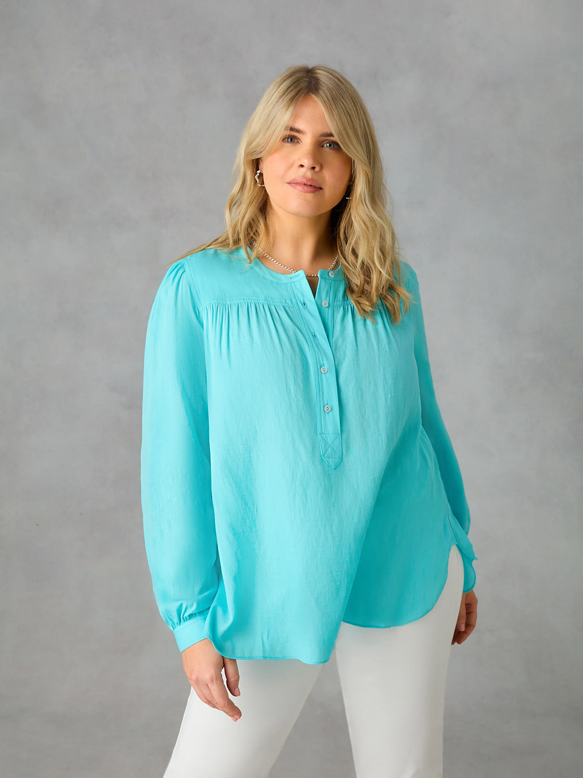 Turquoise Nehru Collar Blouse - Image 3