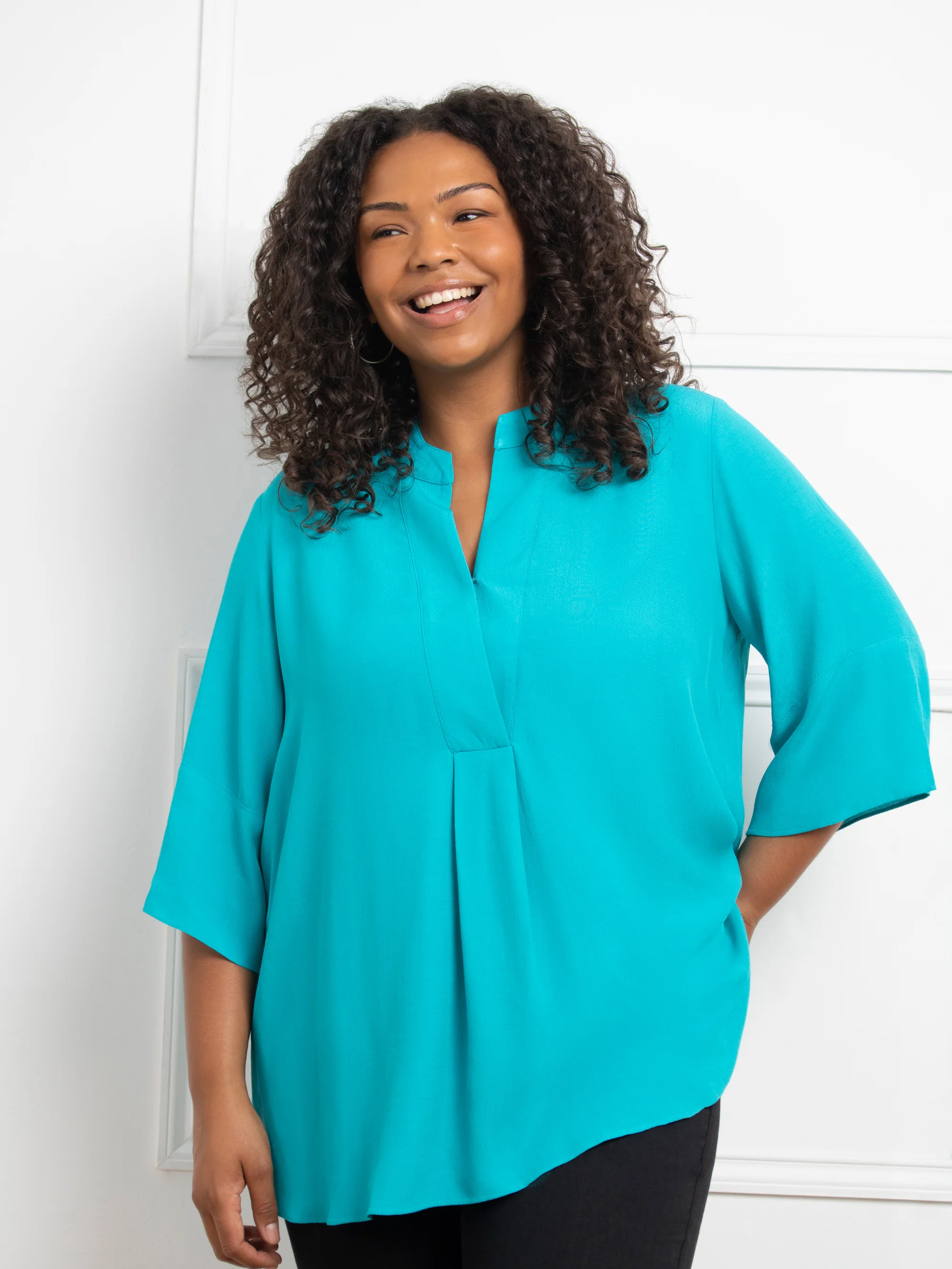 Turquoise Nehru Collar Top - Image 2