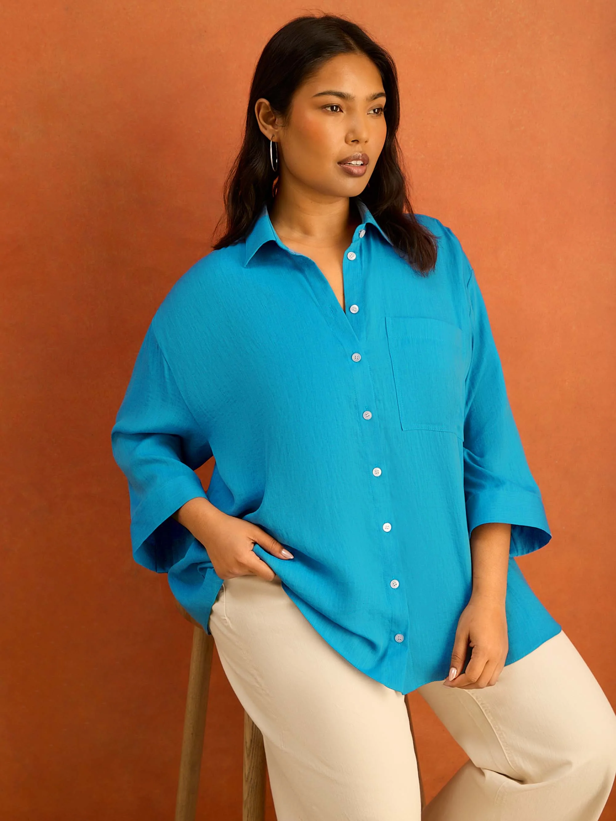 Turquoise Wide Sleeve Button Up Shirt - Image 2