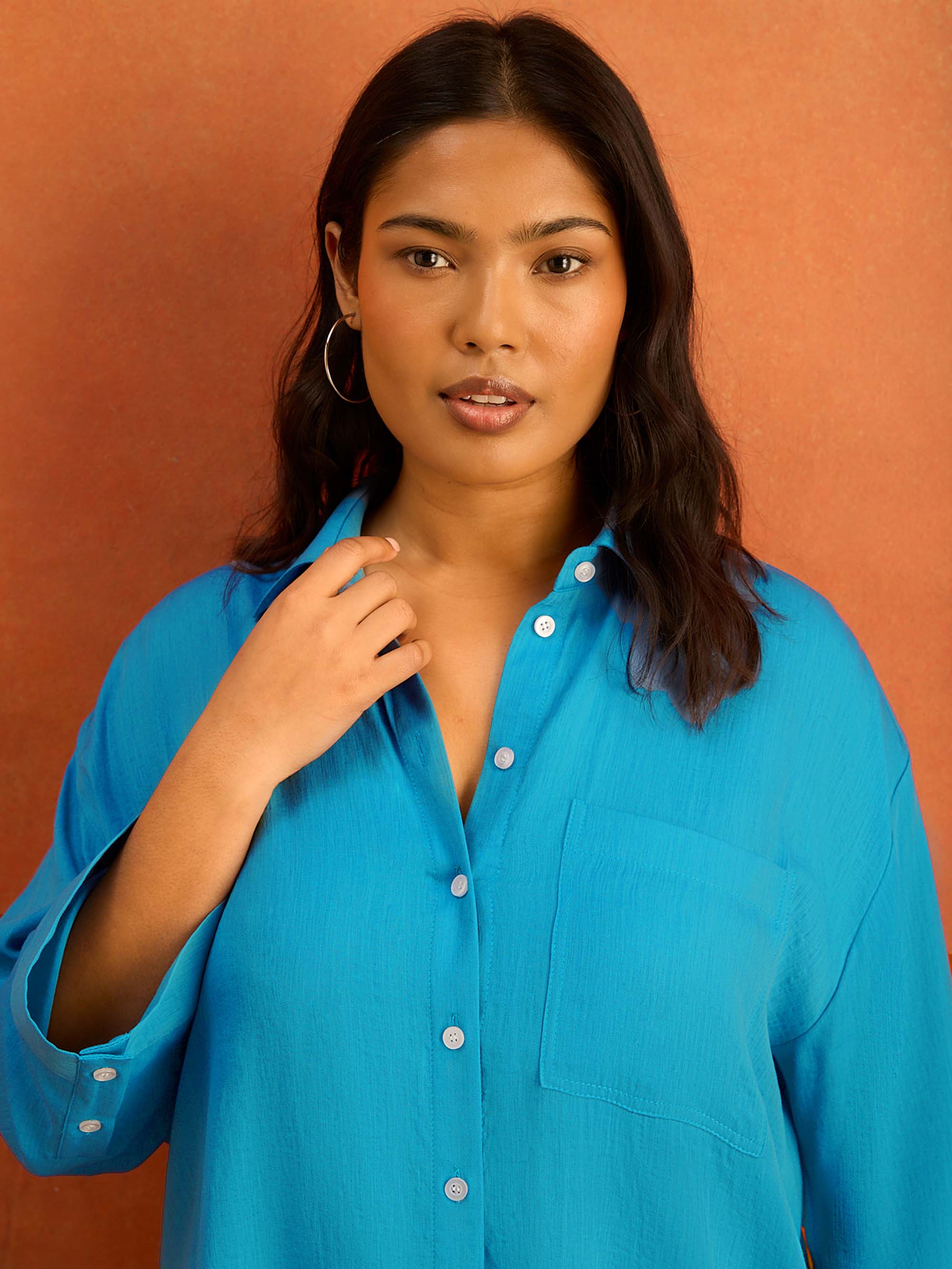 Turquoise Wide Sleeve Button Up Shirt - Image 3
