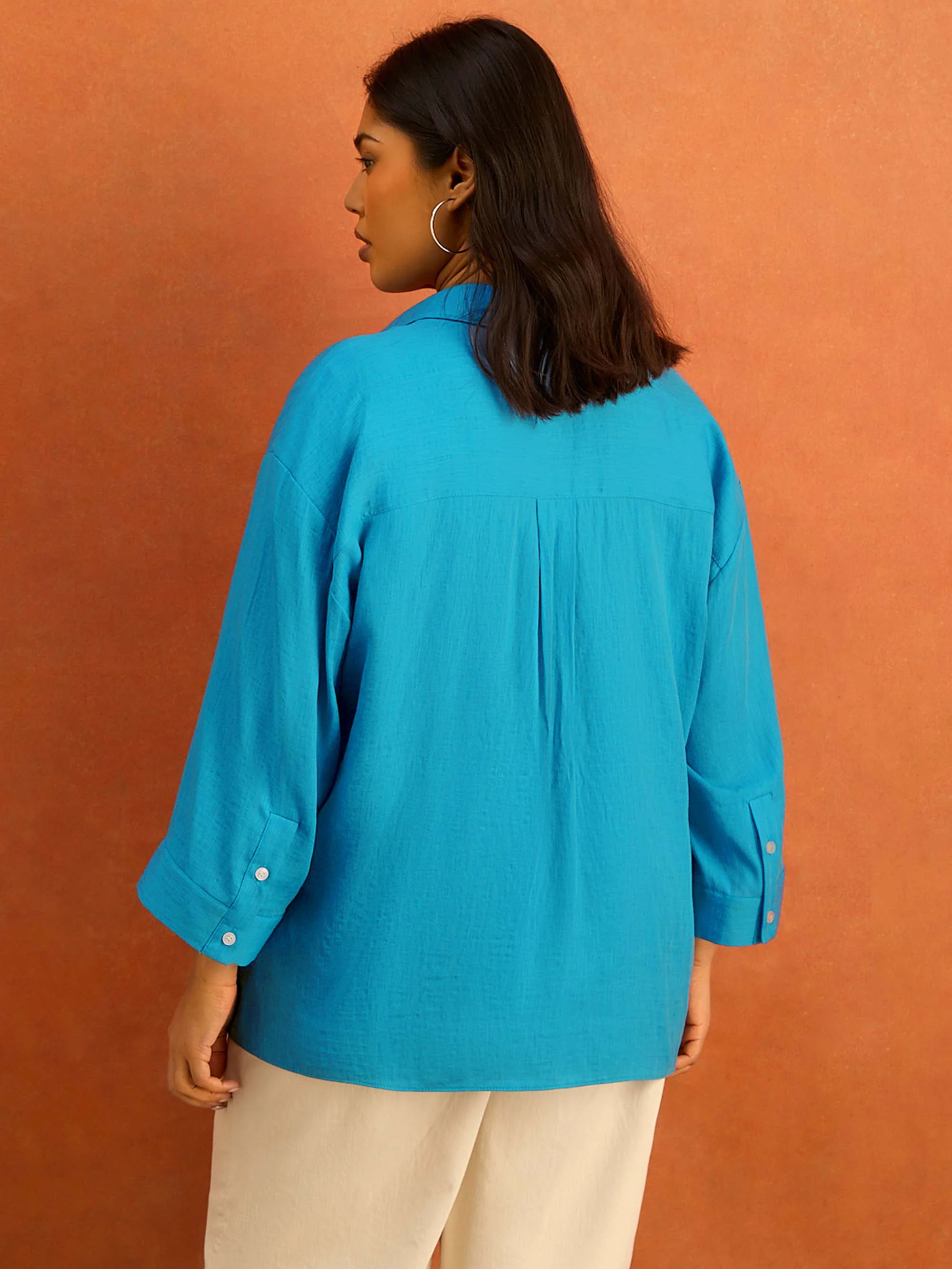 Turquoise Wide Sleeve Button Up Shirt - Image 4