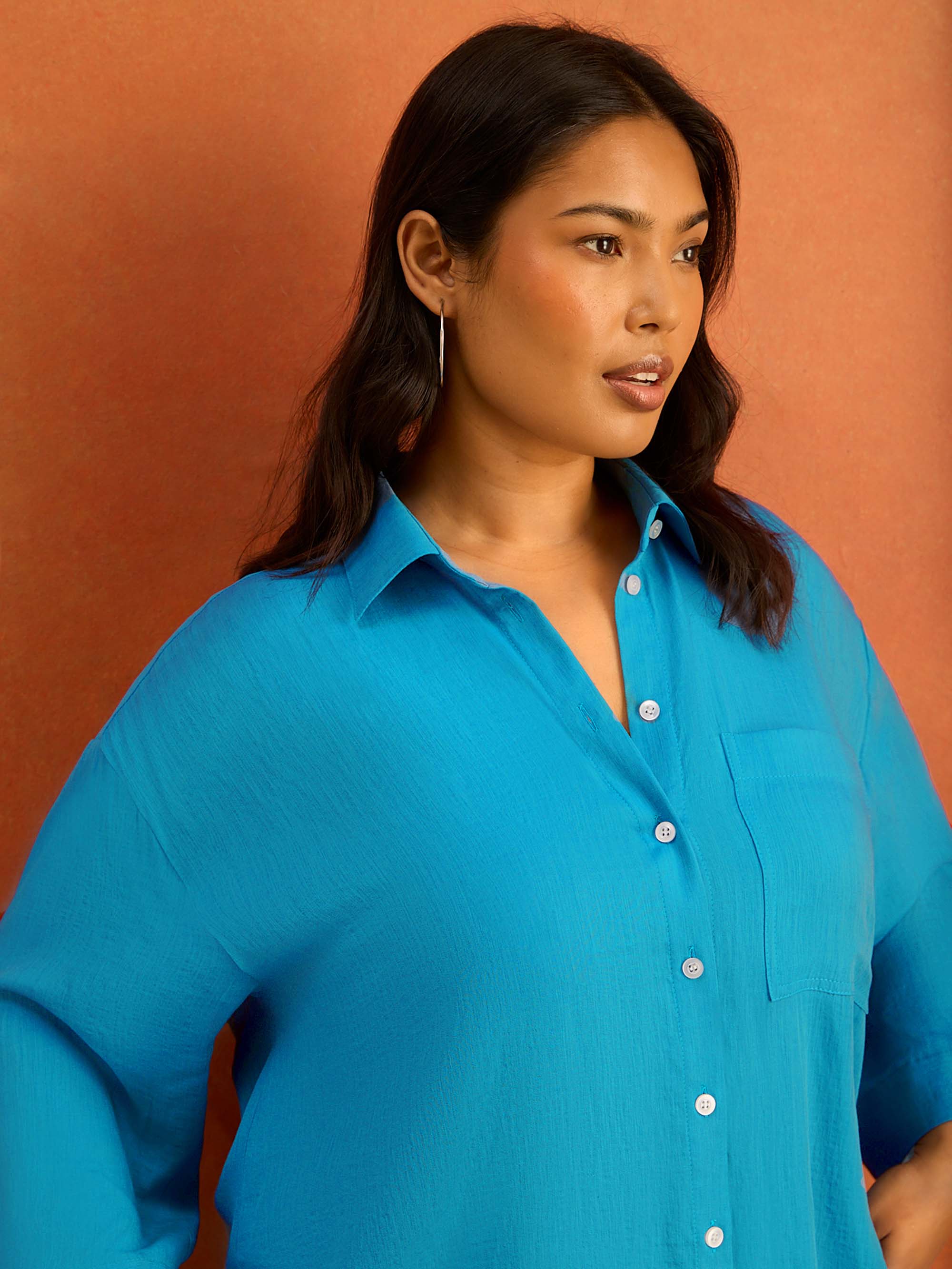 Turquoise Wide Sleeve Button Up Shirt - Image 5