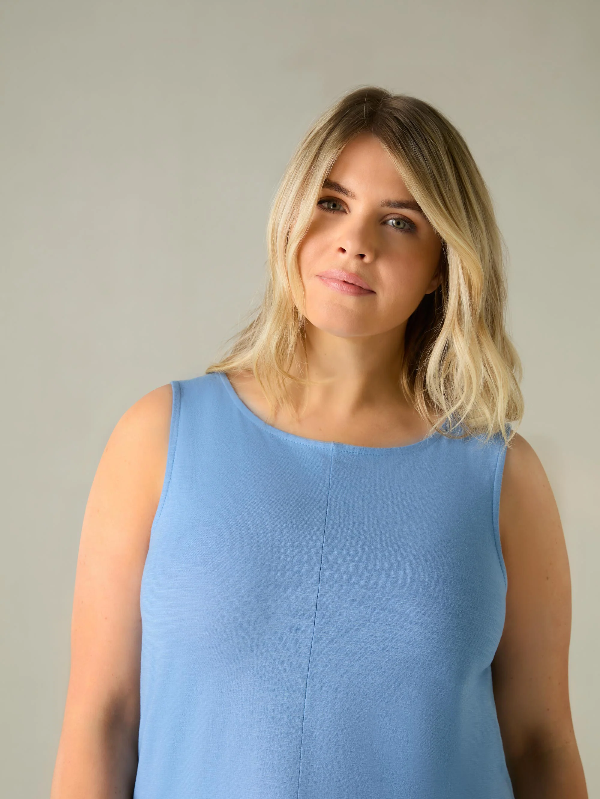 Washed Blue Cotton Slub Round Neck Vest - Image 2