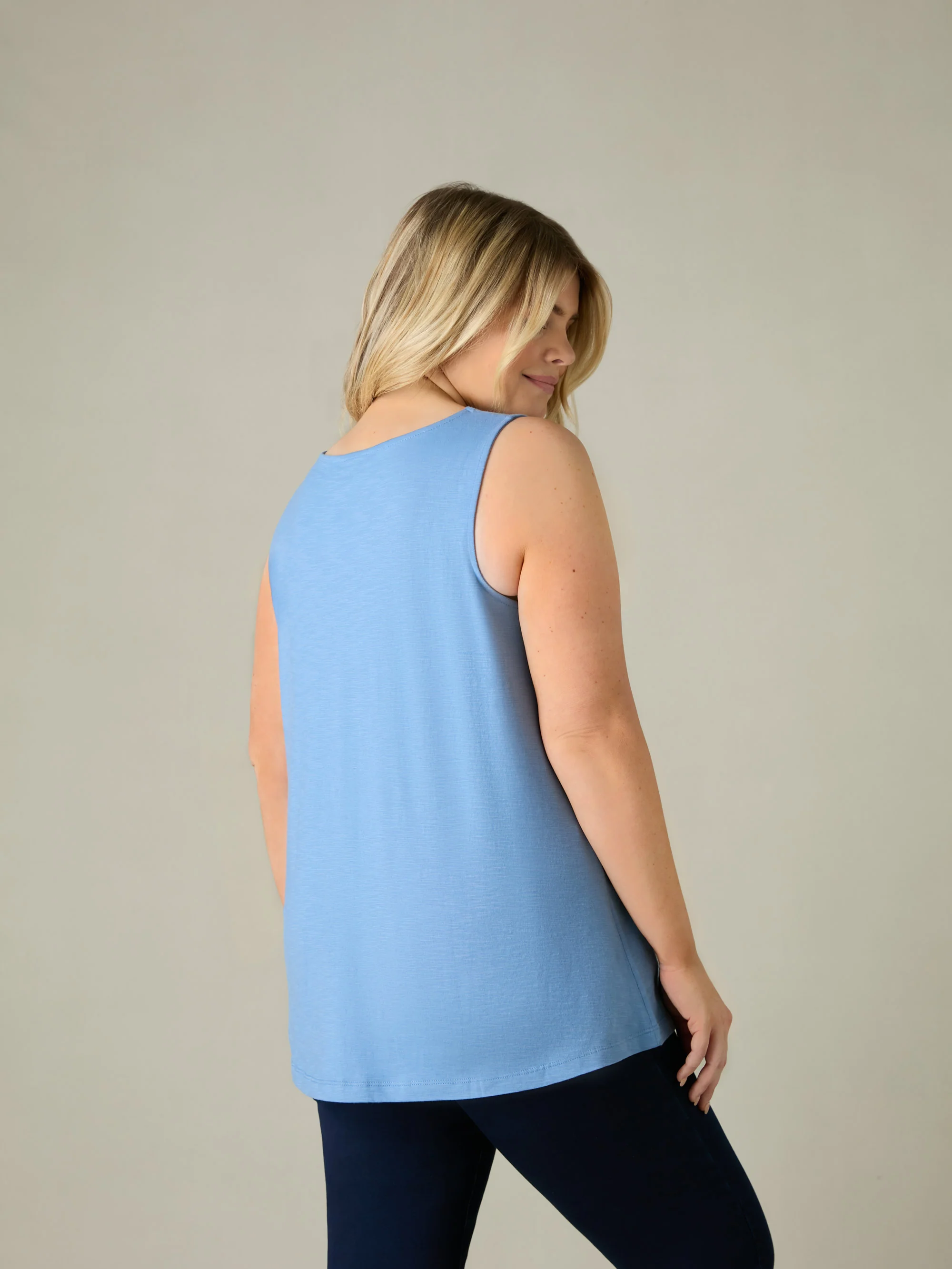 Washed Blue Cotton Slub Round Neck Vest - Image 3