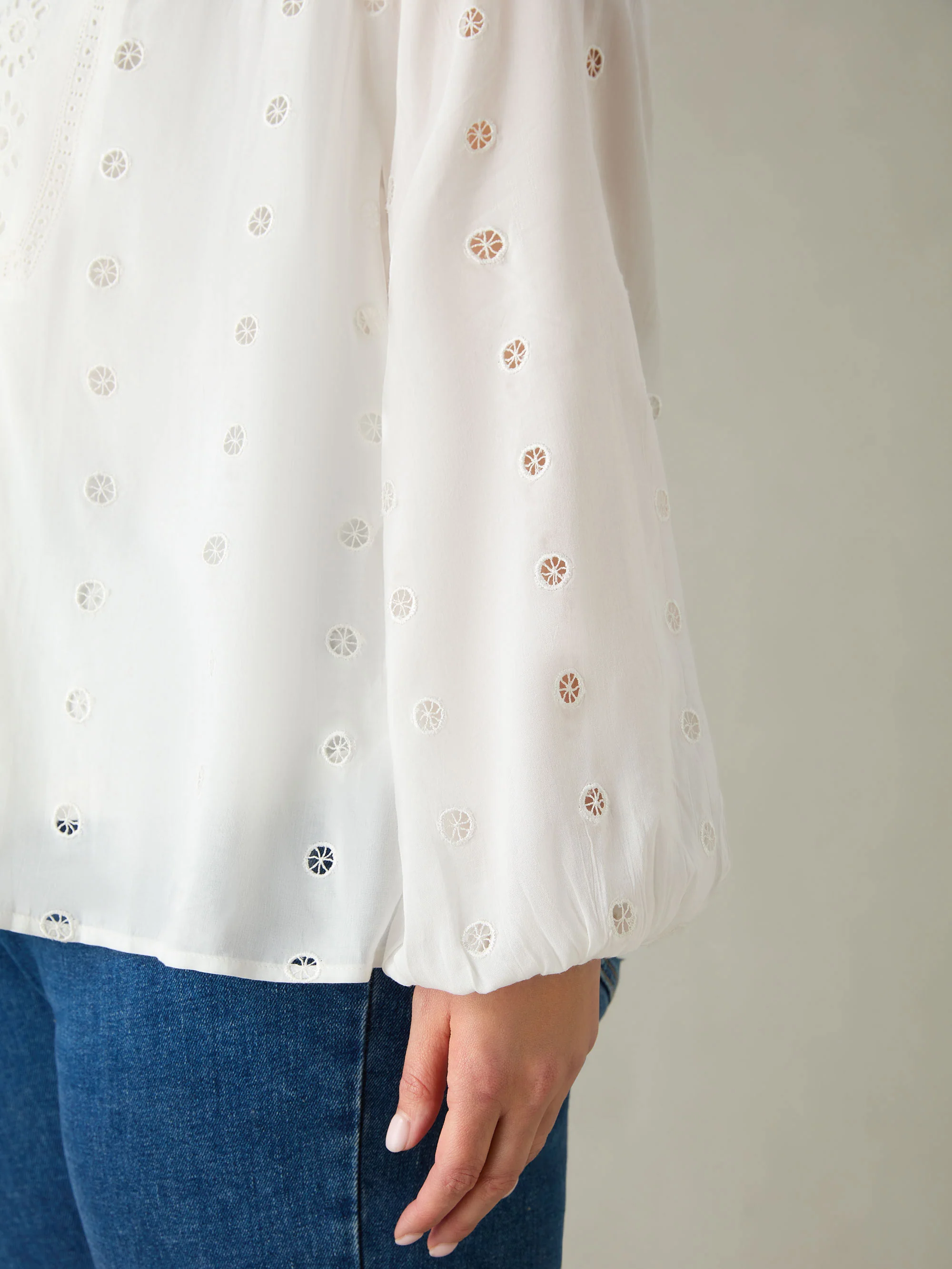 White Broderie V-Neck Blouse - Image 4