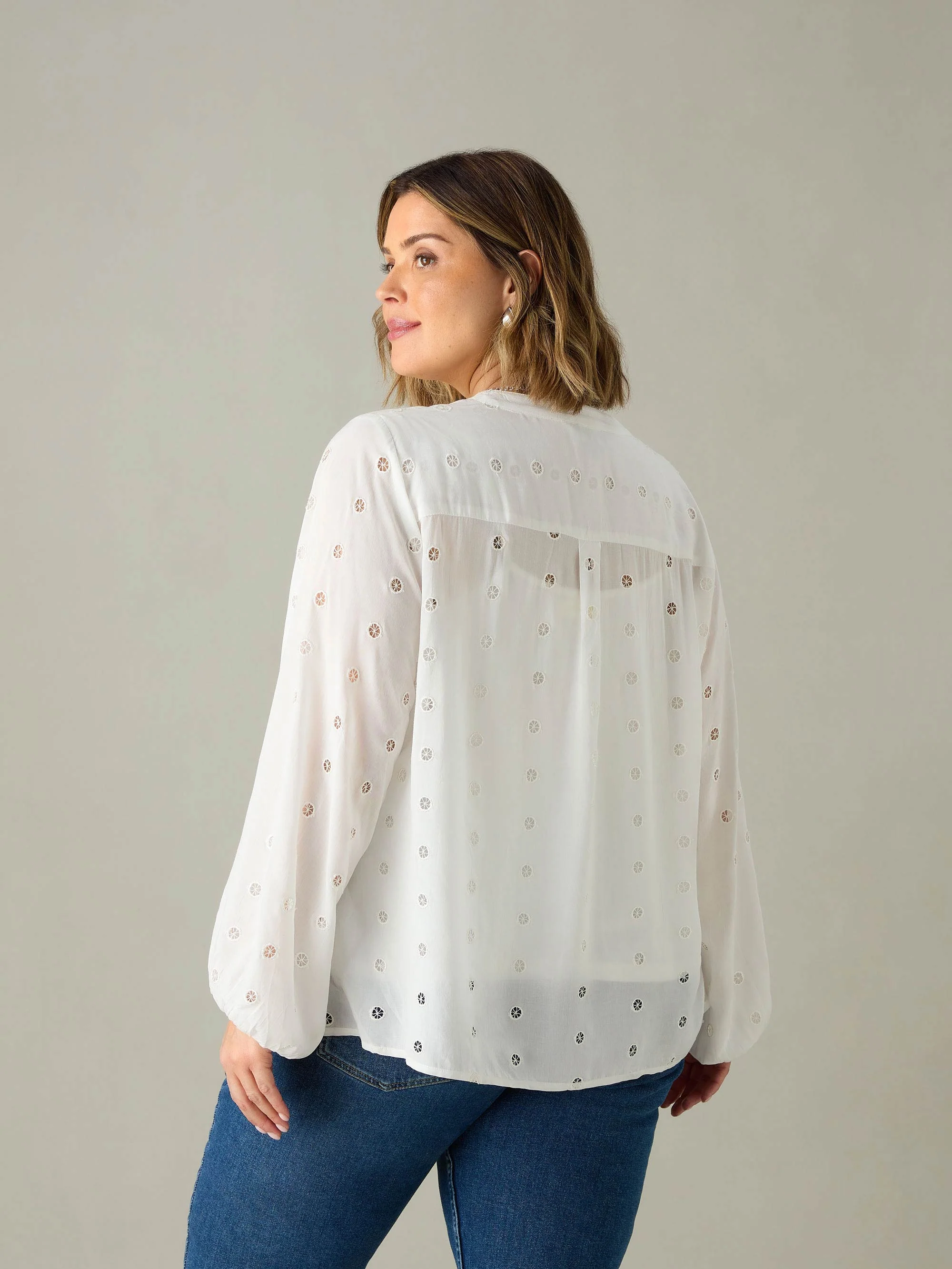 White Broderie V-Neck Blouse - Image 5