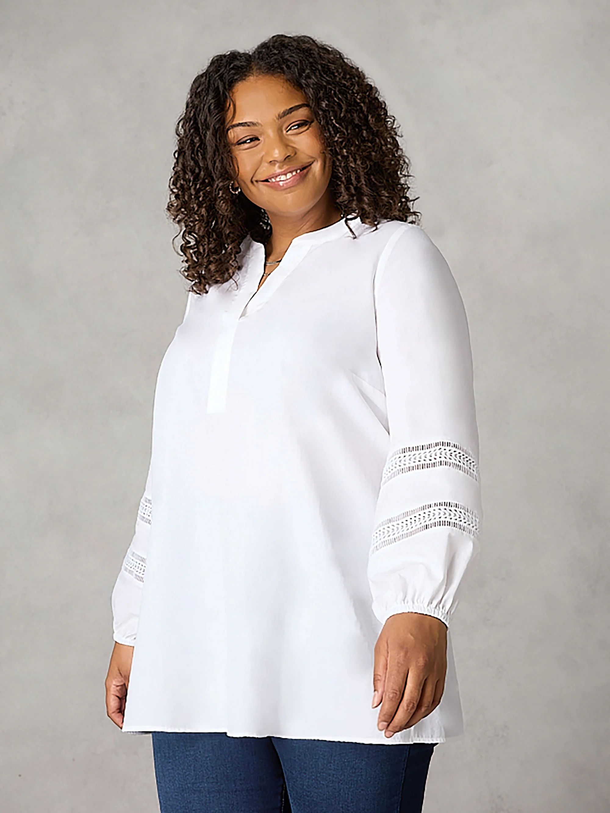 White Cotton Ladder Trim Shirt - Image 2