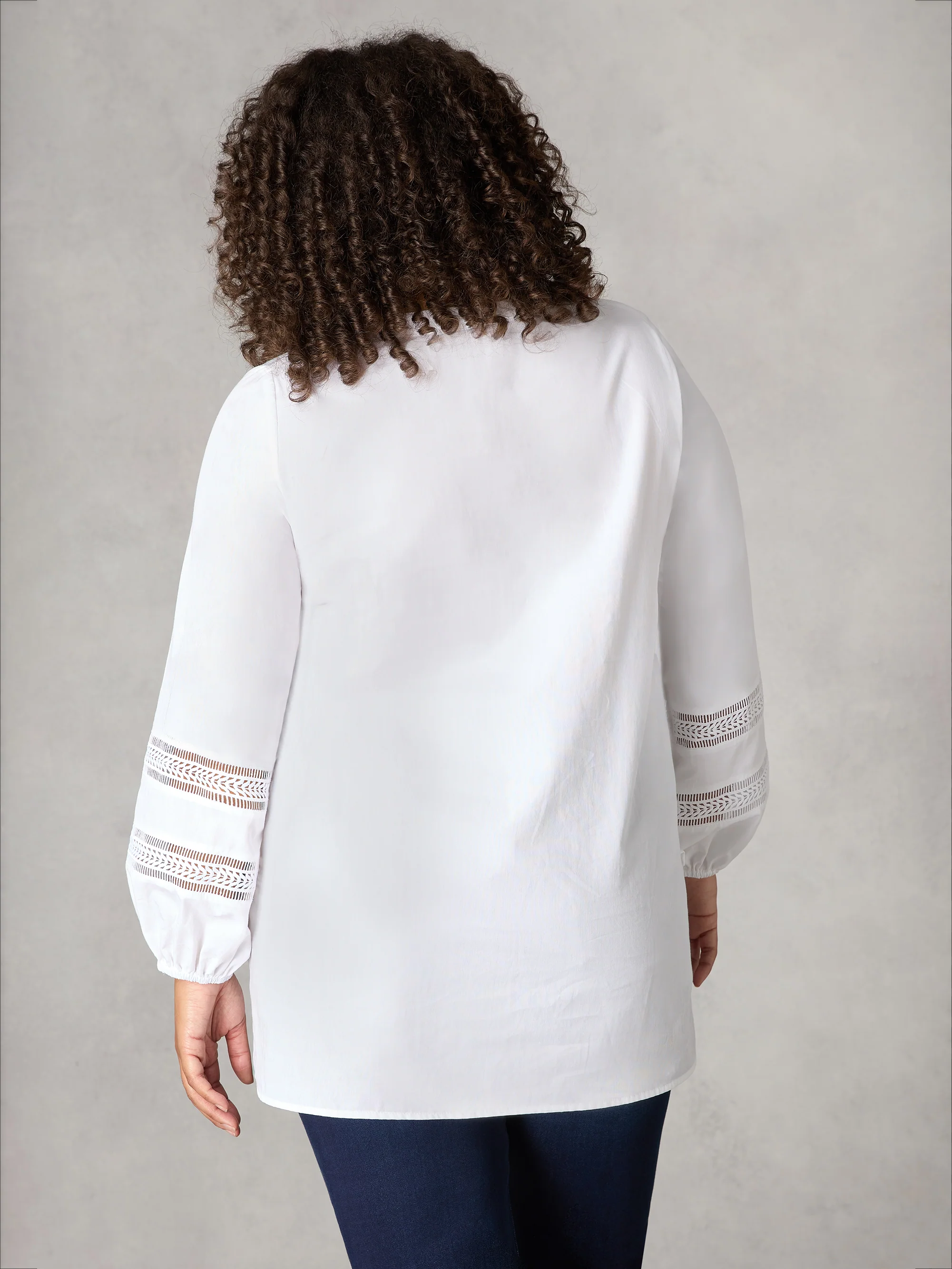 White Cotton Ladder Trim Shirt - Image 3