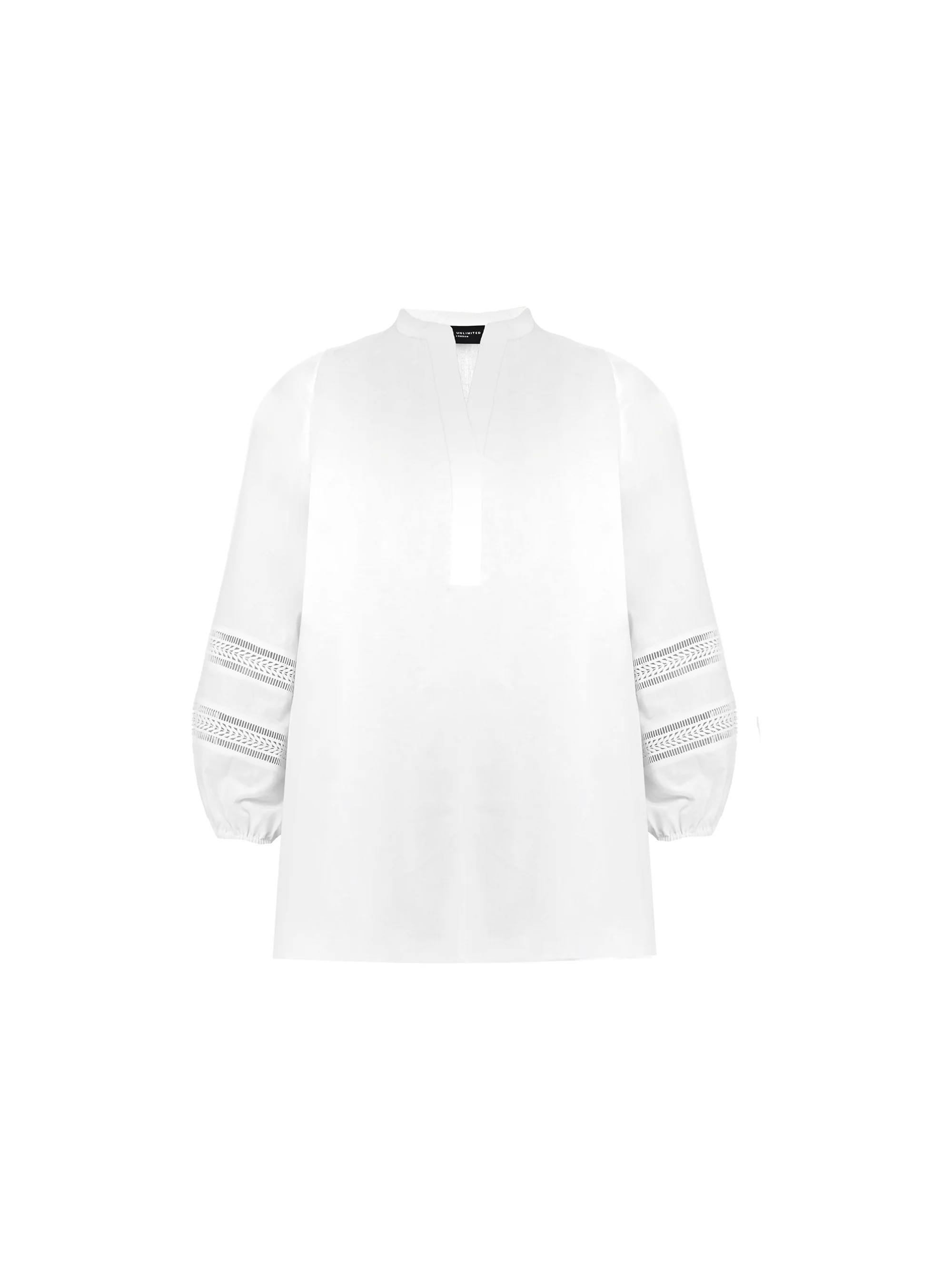 White Cotton Ladder Trim Shirt - Image 4