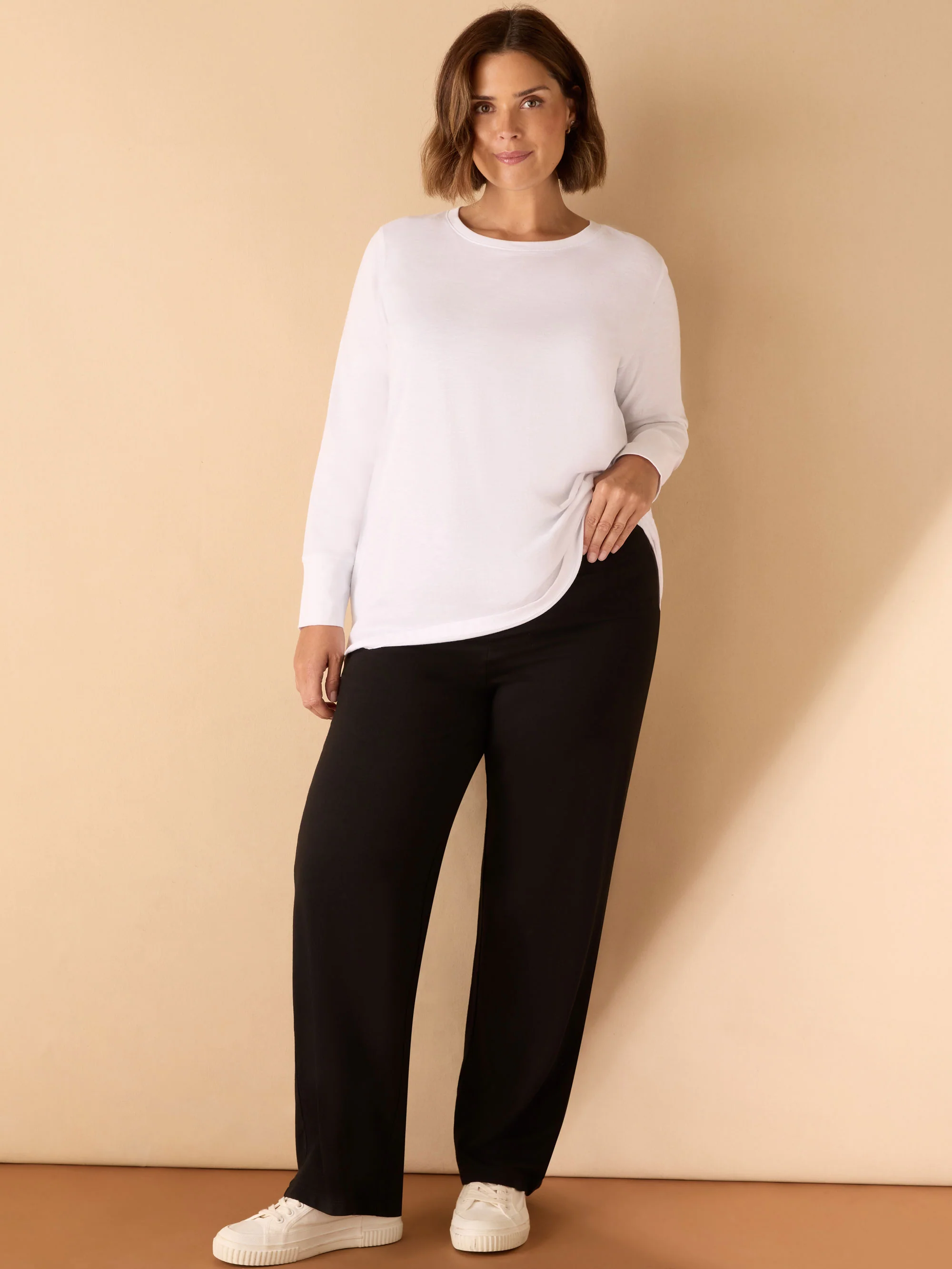 White Cotton Slub Crew Neck Long Sleeve T-Shirt - Image 6