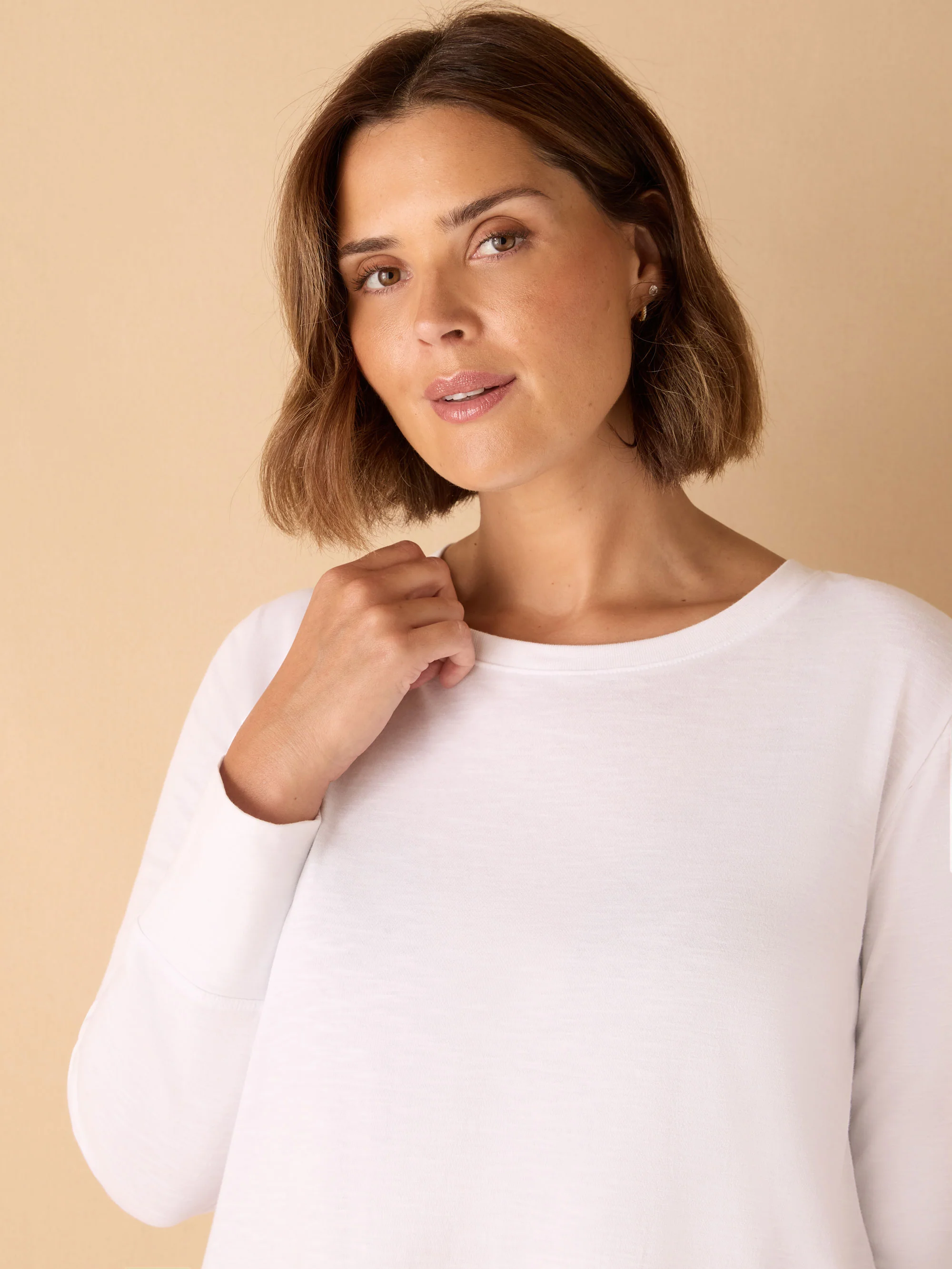 White Cotton Slub Crew Neck Long Sleeve T-Shirt - Image 7