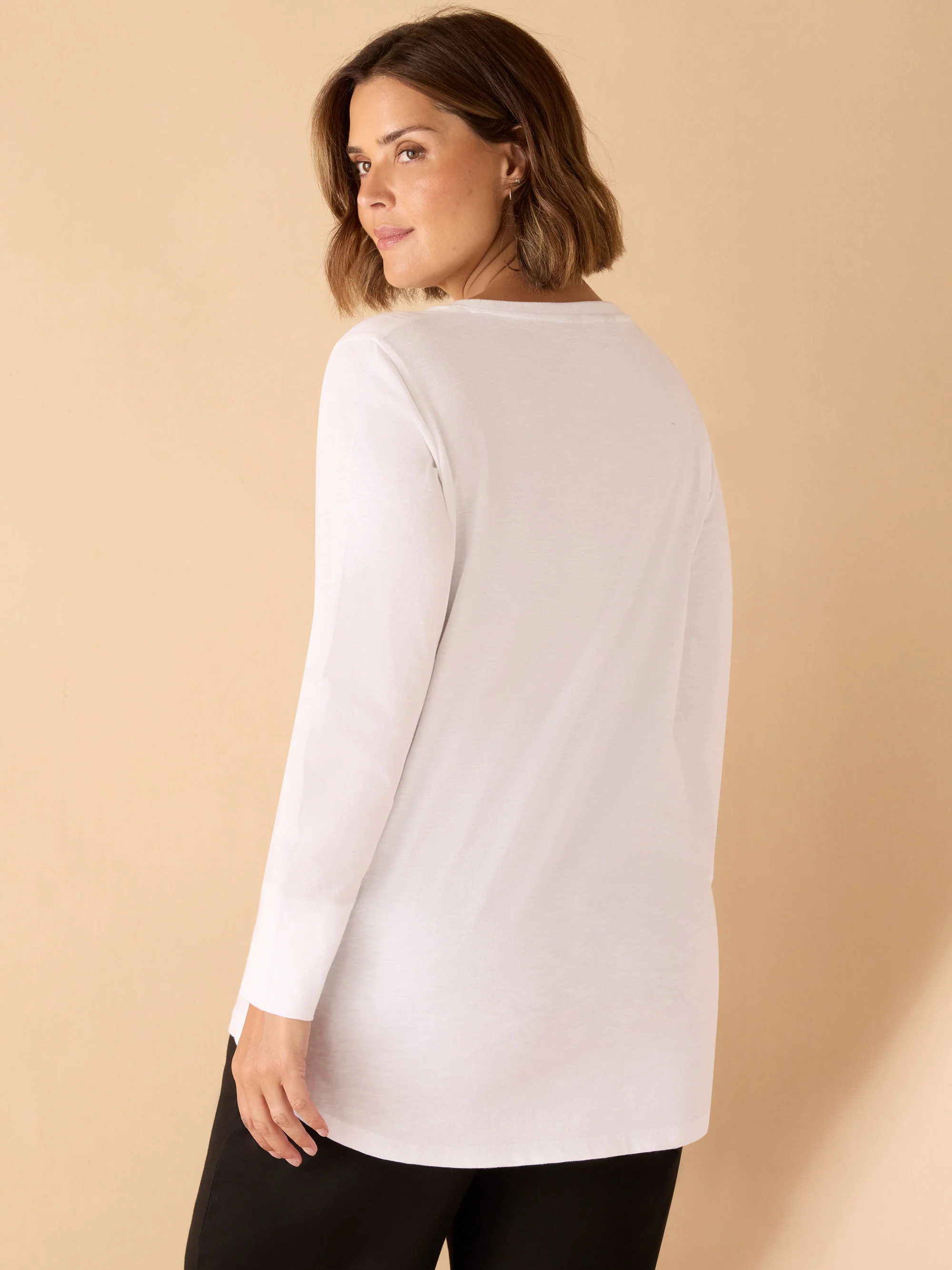 White Cotton Slub Crew Neck Long Sleeve T-Shirt - Image 8