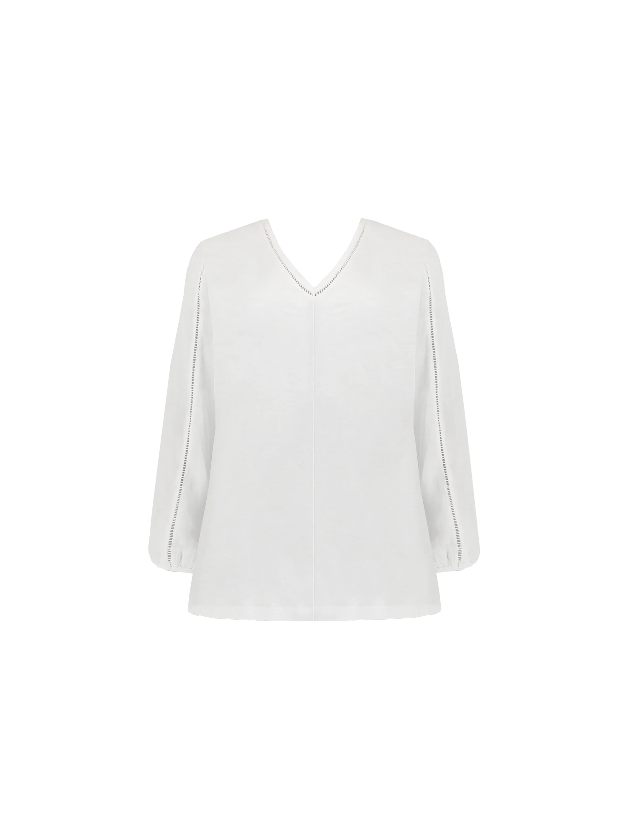 White Cotton Slub Ladder Trim T-Shirt - Image 6