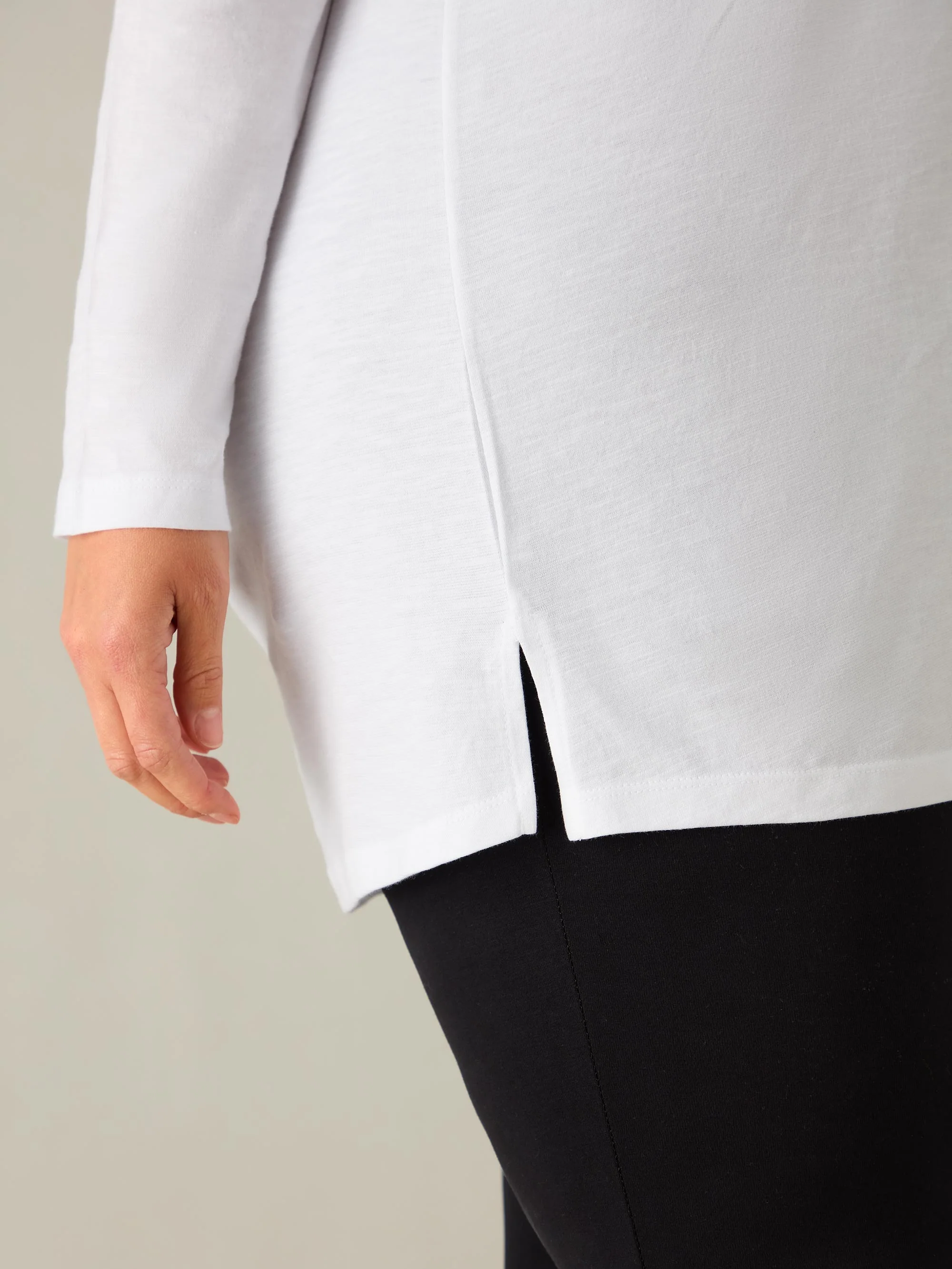 White Cotton Slub Long Sleeve Longline T-Shirt - Image 3