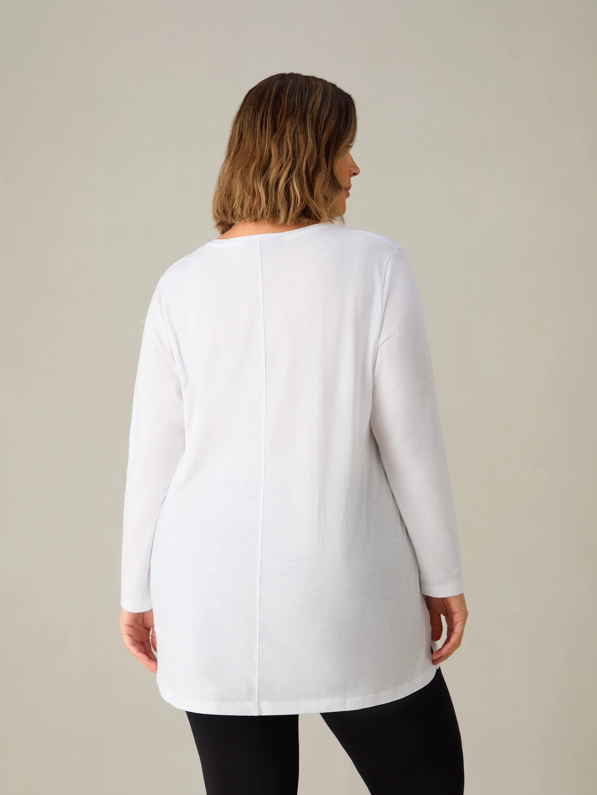 White Cotton Slub Long Sleeve Longline T-Shirt - Image 4