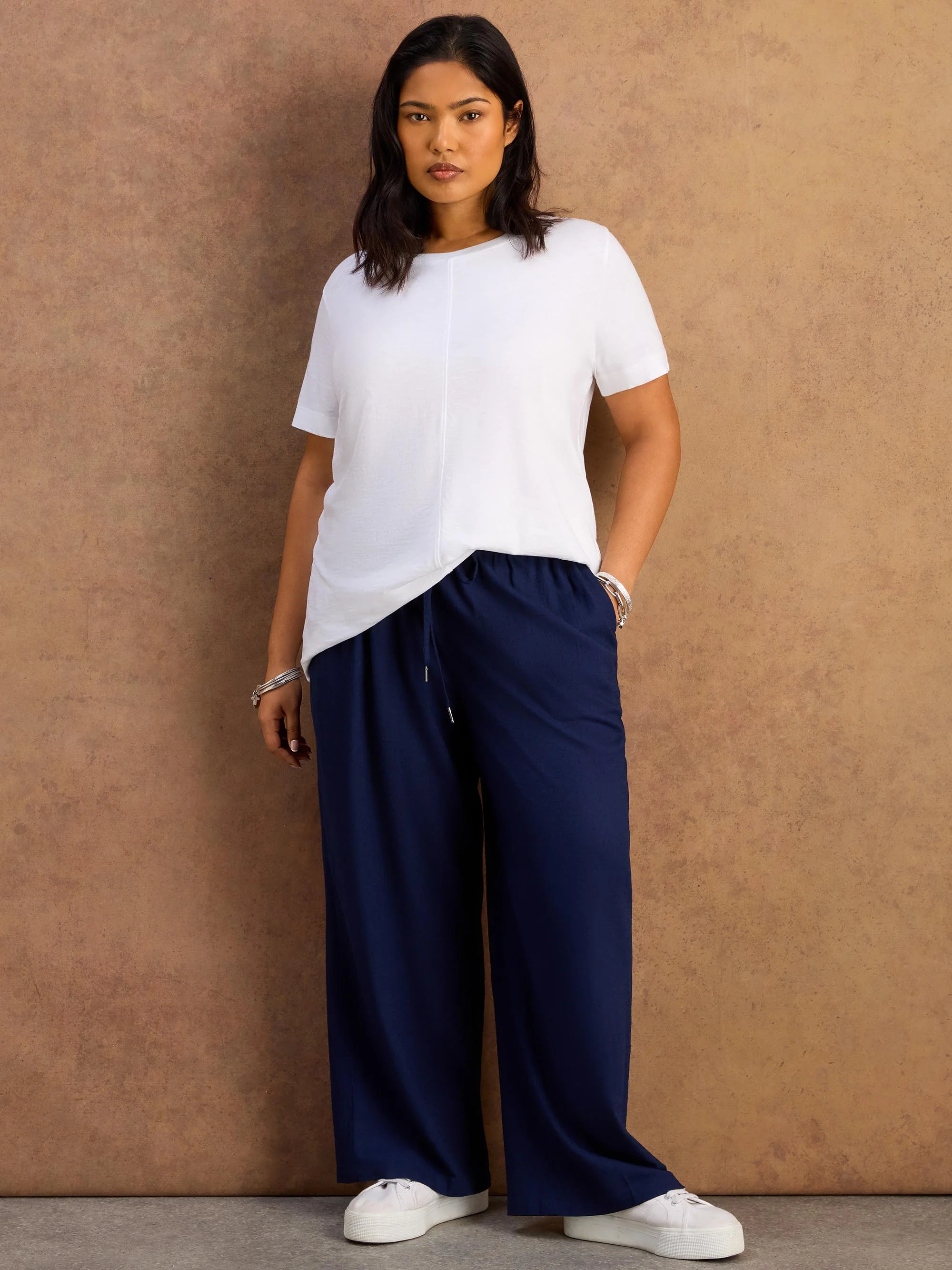 White Cotton Slub Round Neck Seam Detail T-Shirt - Image 3