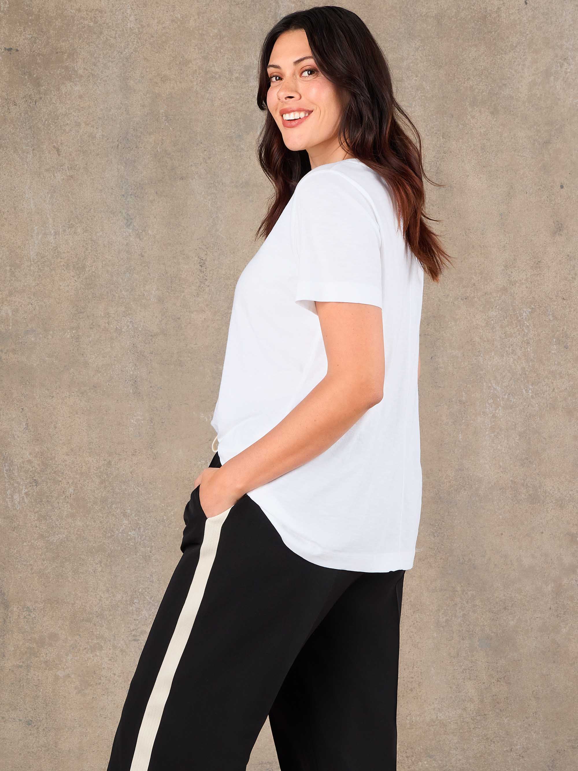 White Cotton Slub Round Neck Seam Detail T-Shirt - Image 7