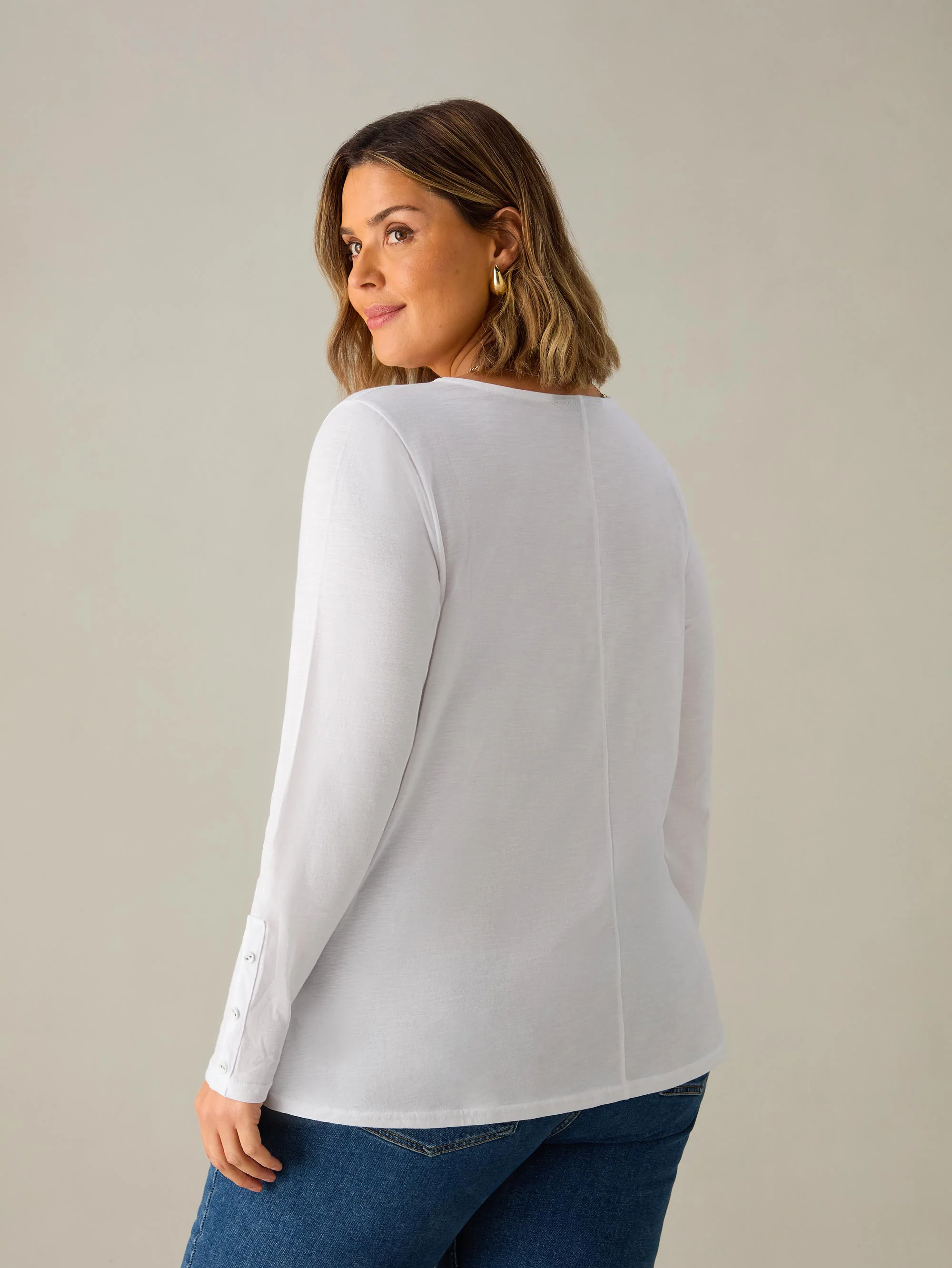 White Cotton Slub Round Neck T-Shirt - Image 3