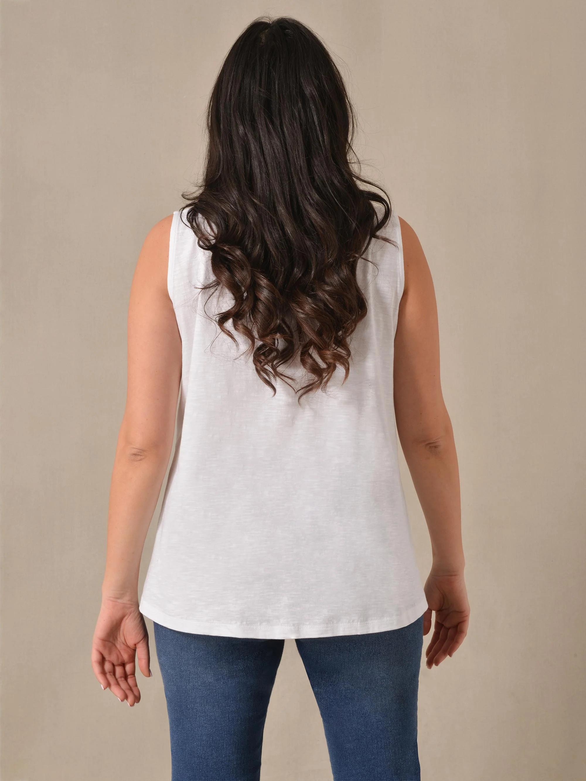 White Cotton Slub Round Neck Vest - Image 3