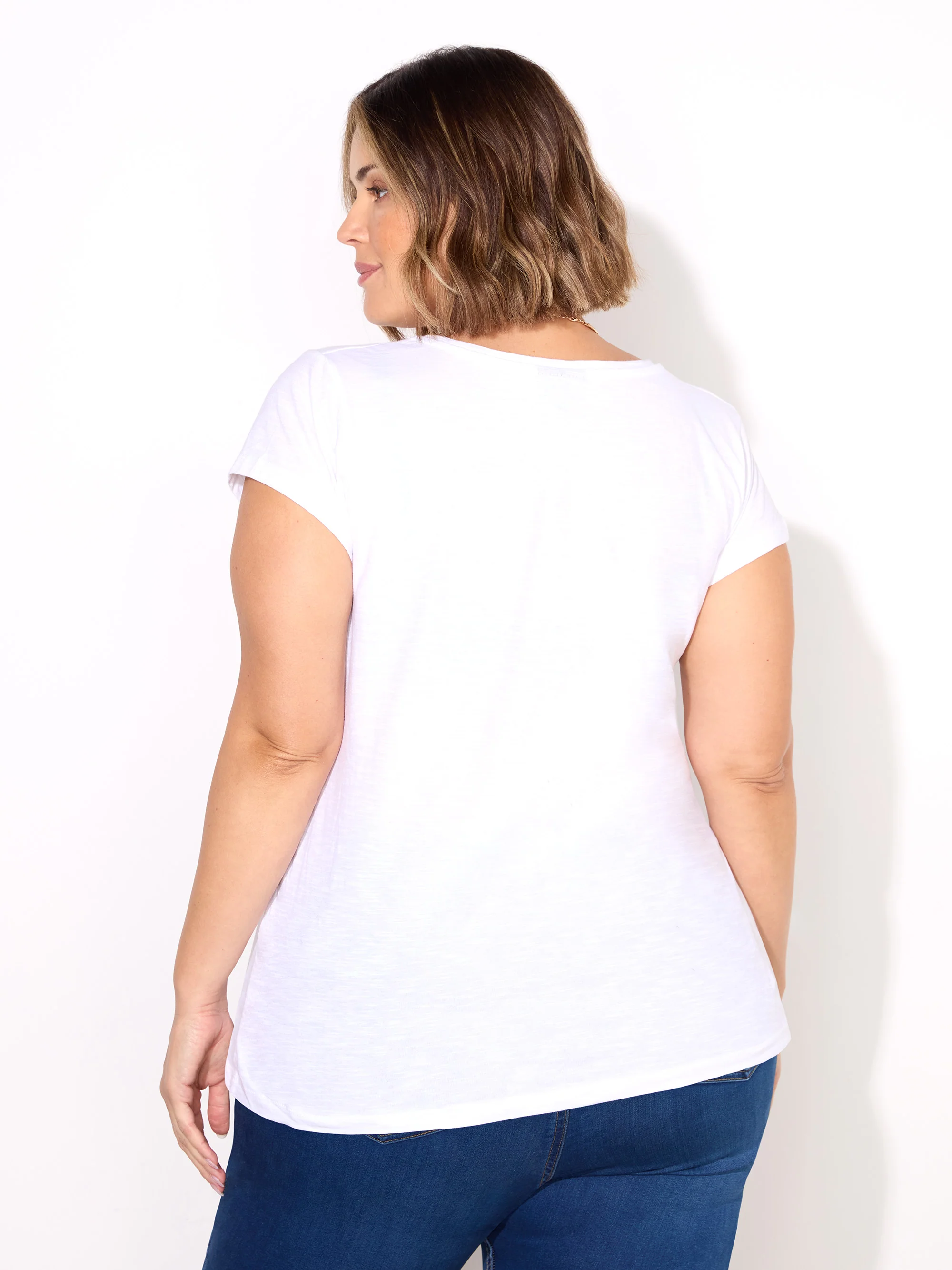 White Cotton Slub Scoop Neck T-Shirt - Image 3