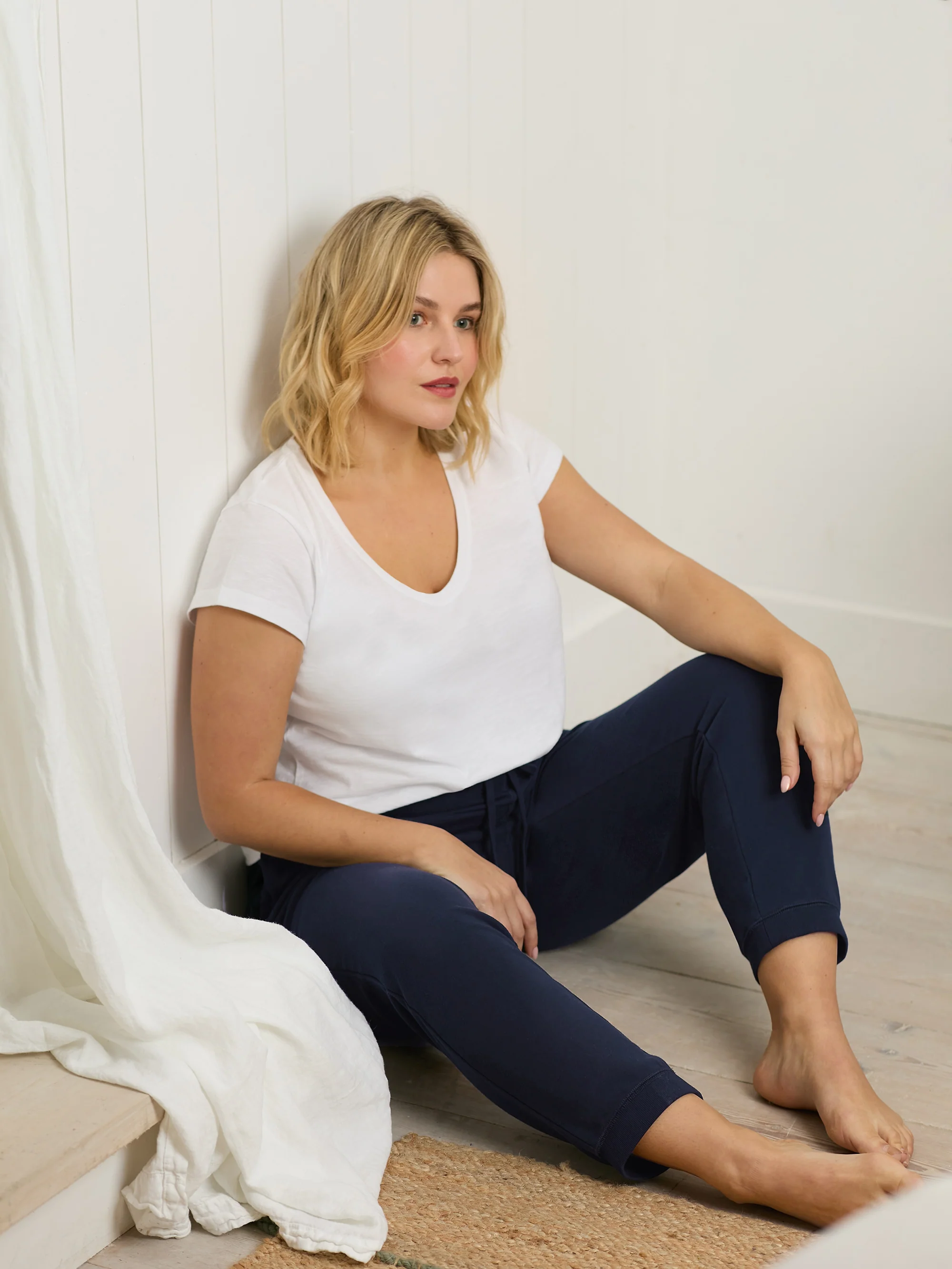 White Cotton Slub Scoop Neck T-Shirt - Image 3