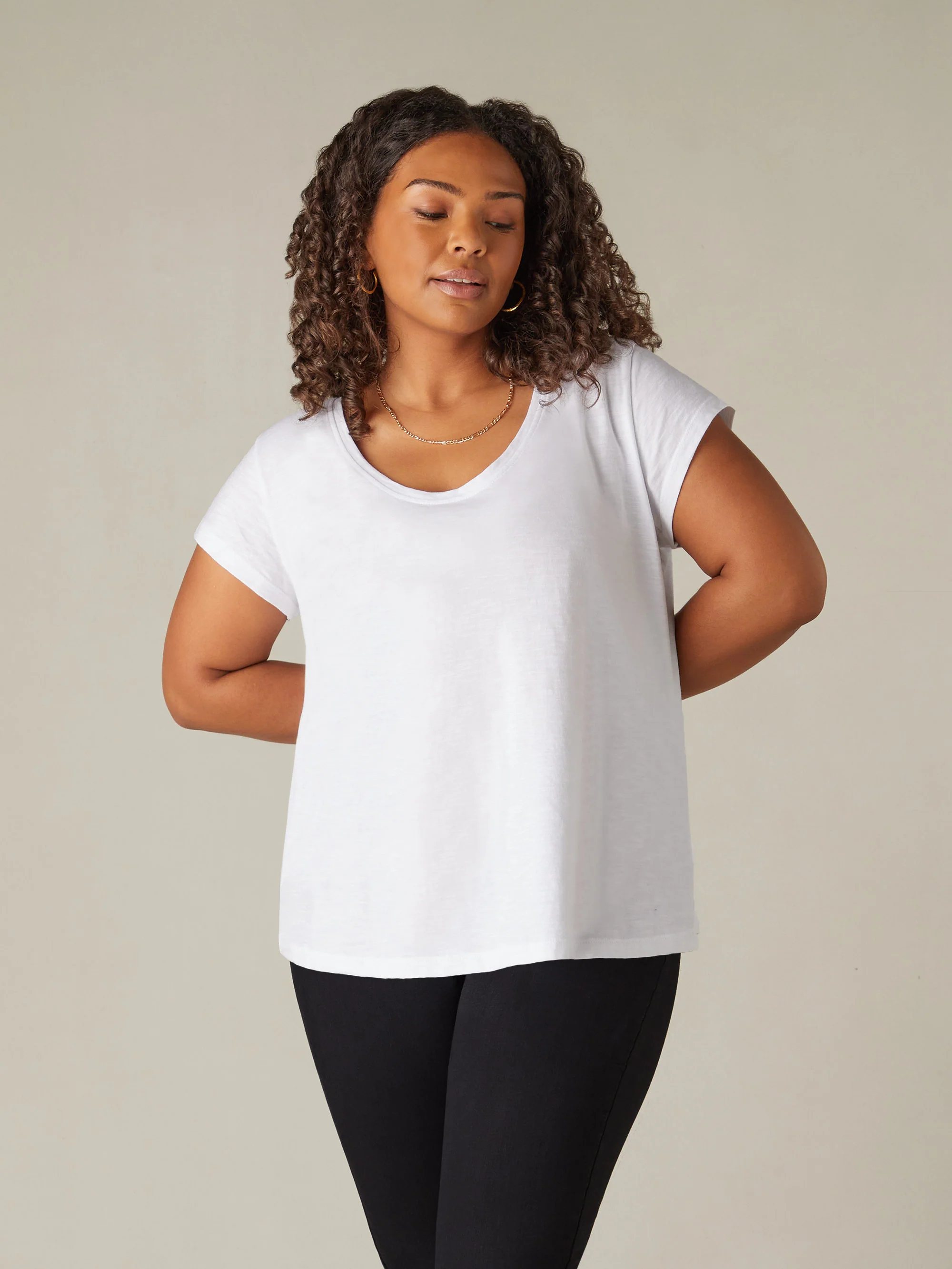White Cotton Slub Scoop Neck T-Shirt - Image 6