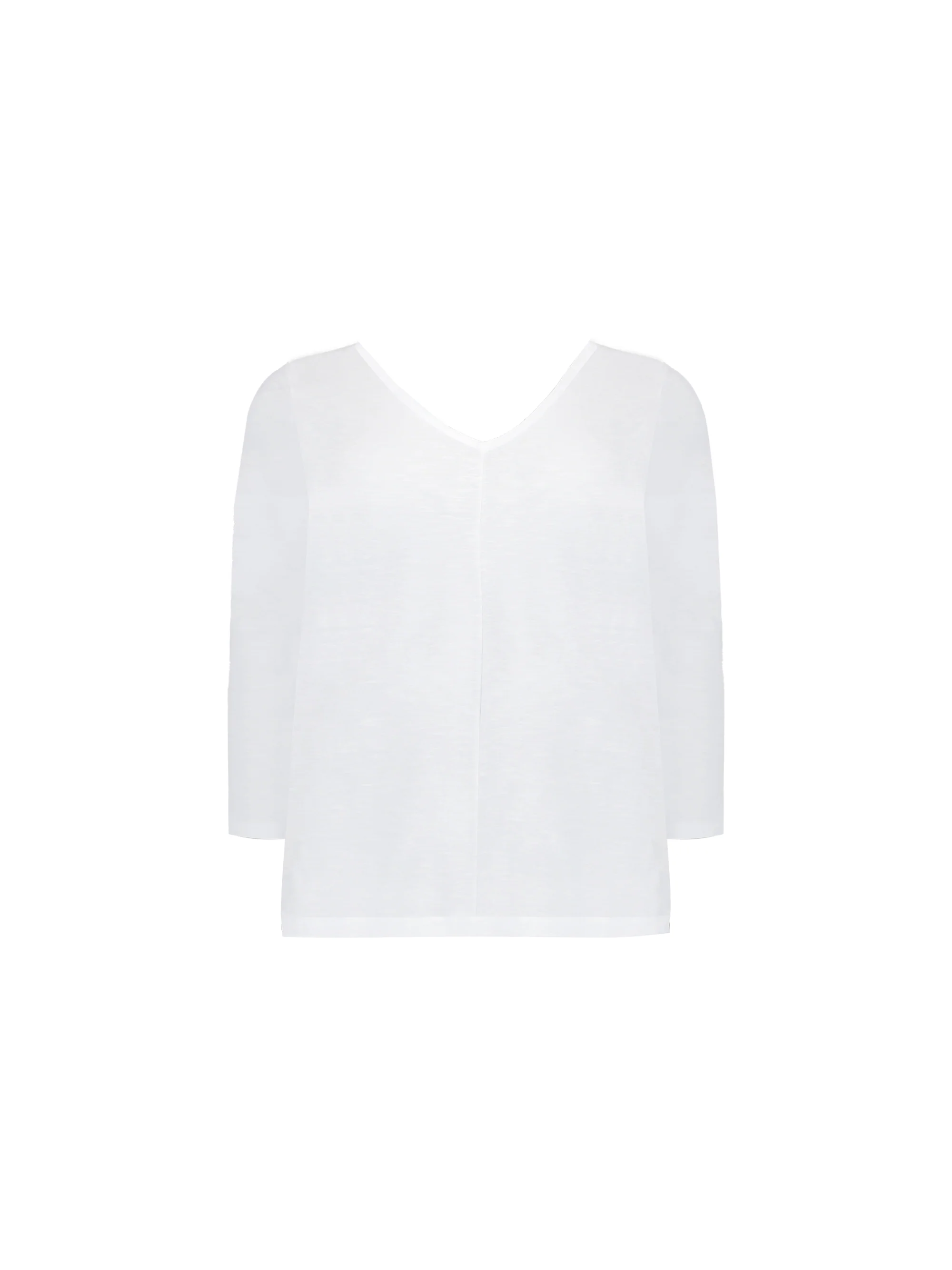 White Cotton Slub V-Neck Long Sleeve T-Shirt - Image 4