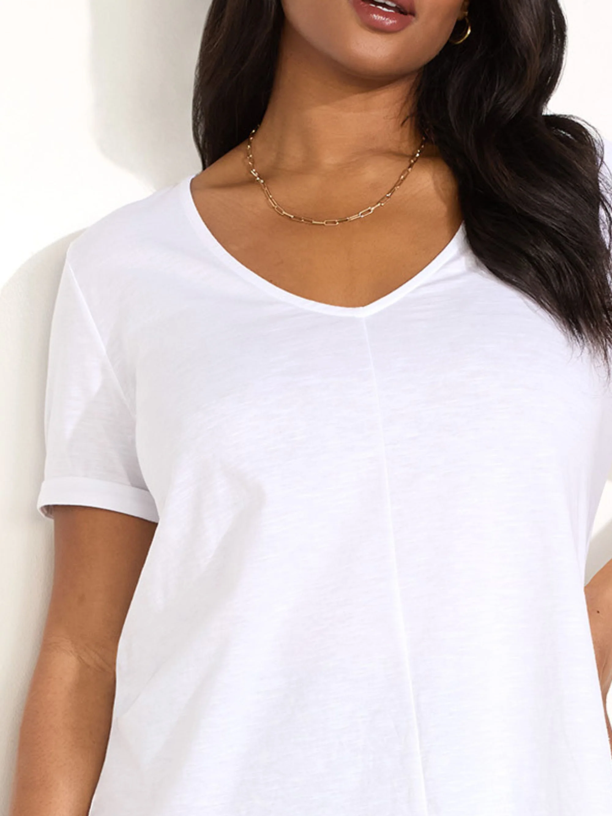 White Cotton Slub V-Neck T-Shirt - Image 3